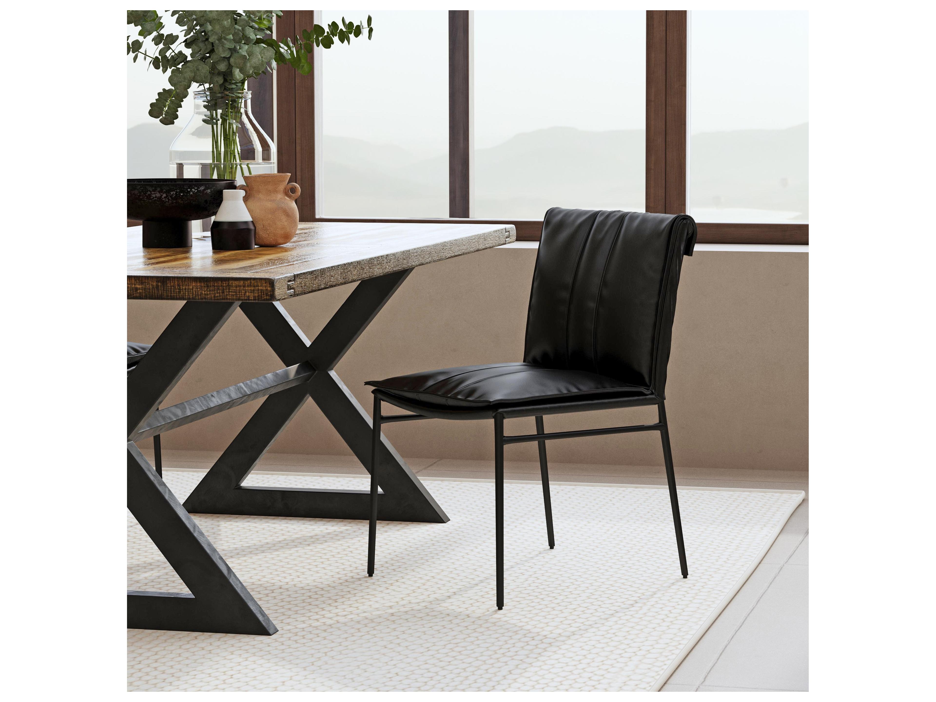 Classic Home Mayer Black Leather Armless Dining Chair Set of 2