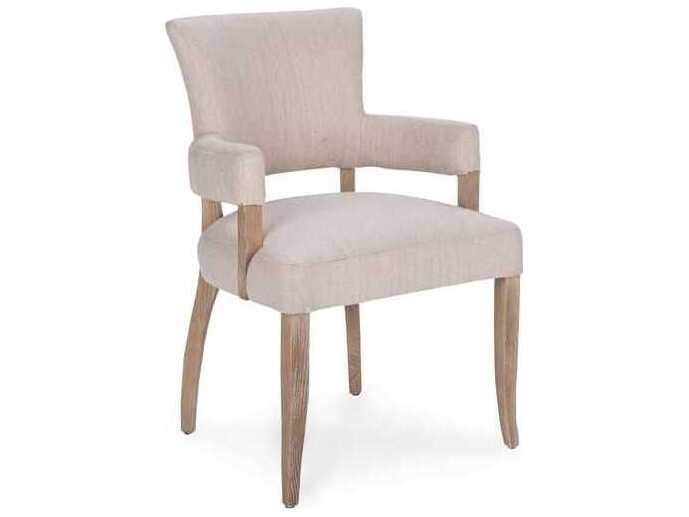 Classic Home Ronan Oak Wood Beige Upholstered Arm Dining Chair
