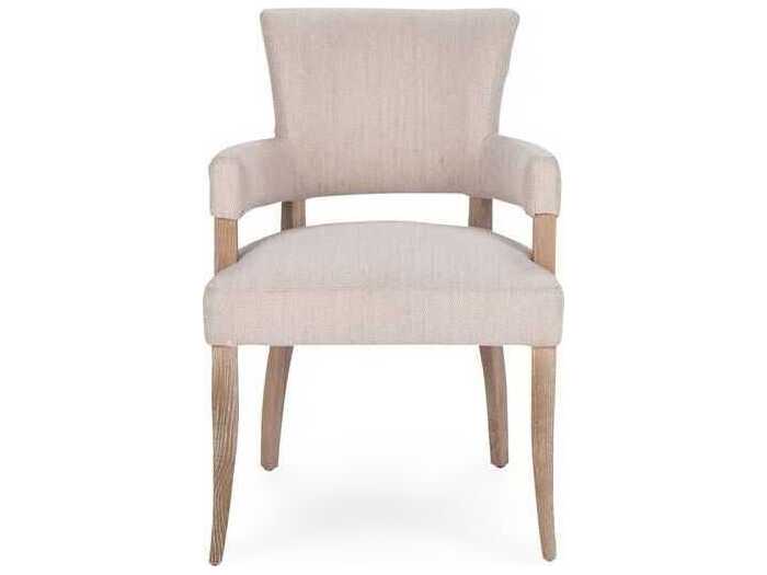 Classic Home Ronan Oak Wood Beige Upholstered Arm Dining Chair