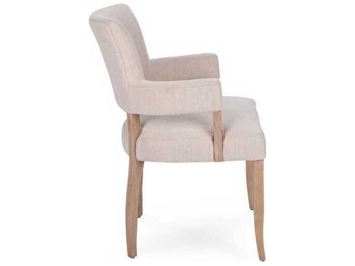 Classic Home Ronan Oak Wood Beige Upholstered Arm Dining Chair