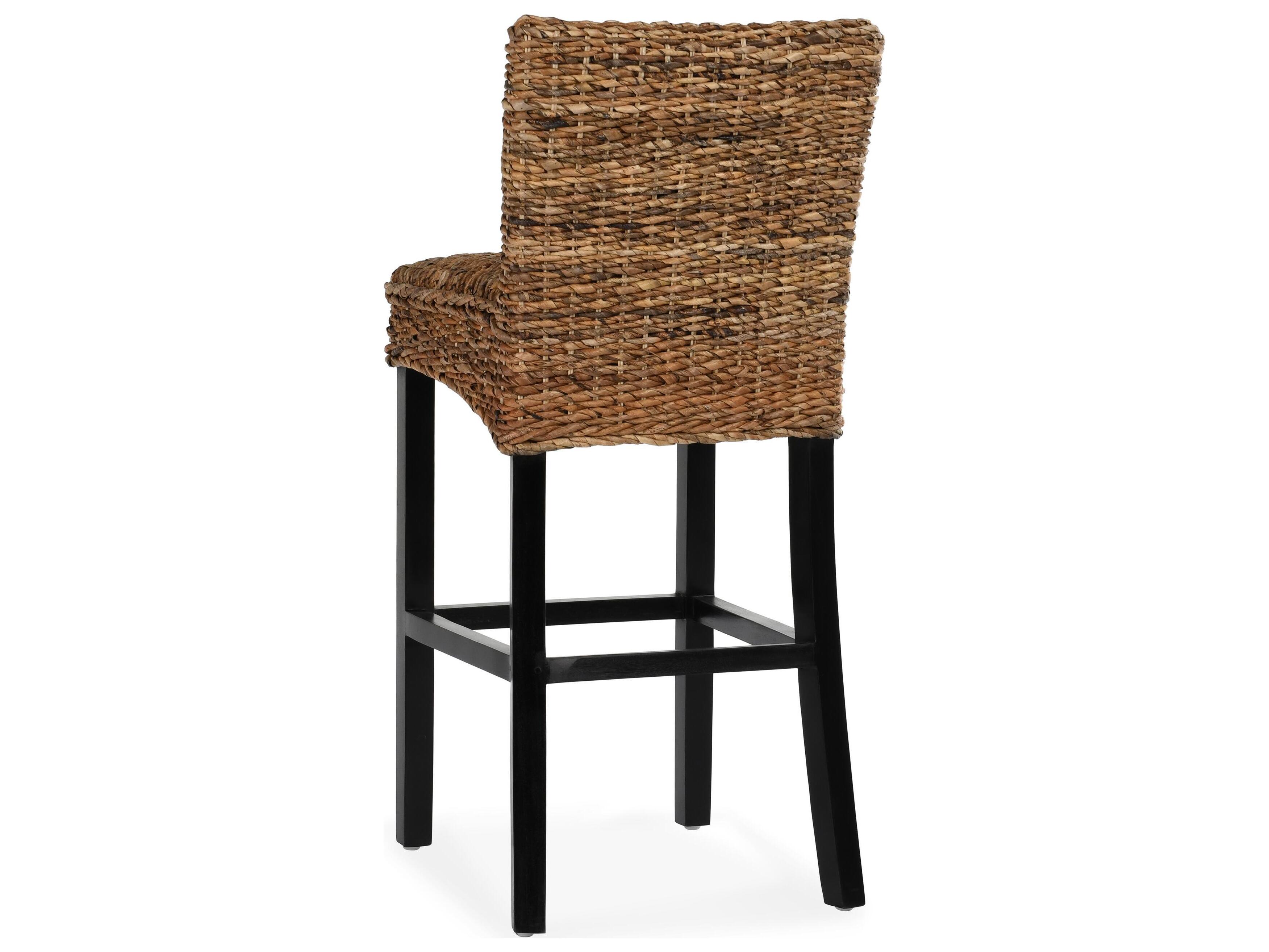Classic Home Abaca Multi Brown Seat And Black Legs Hardwood Bar Stool