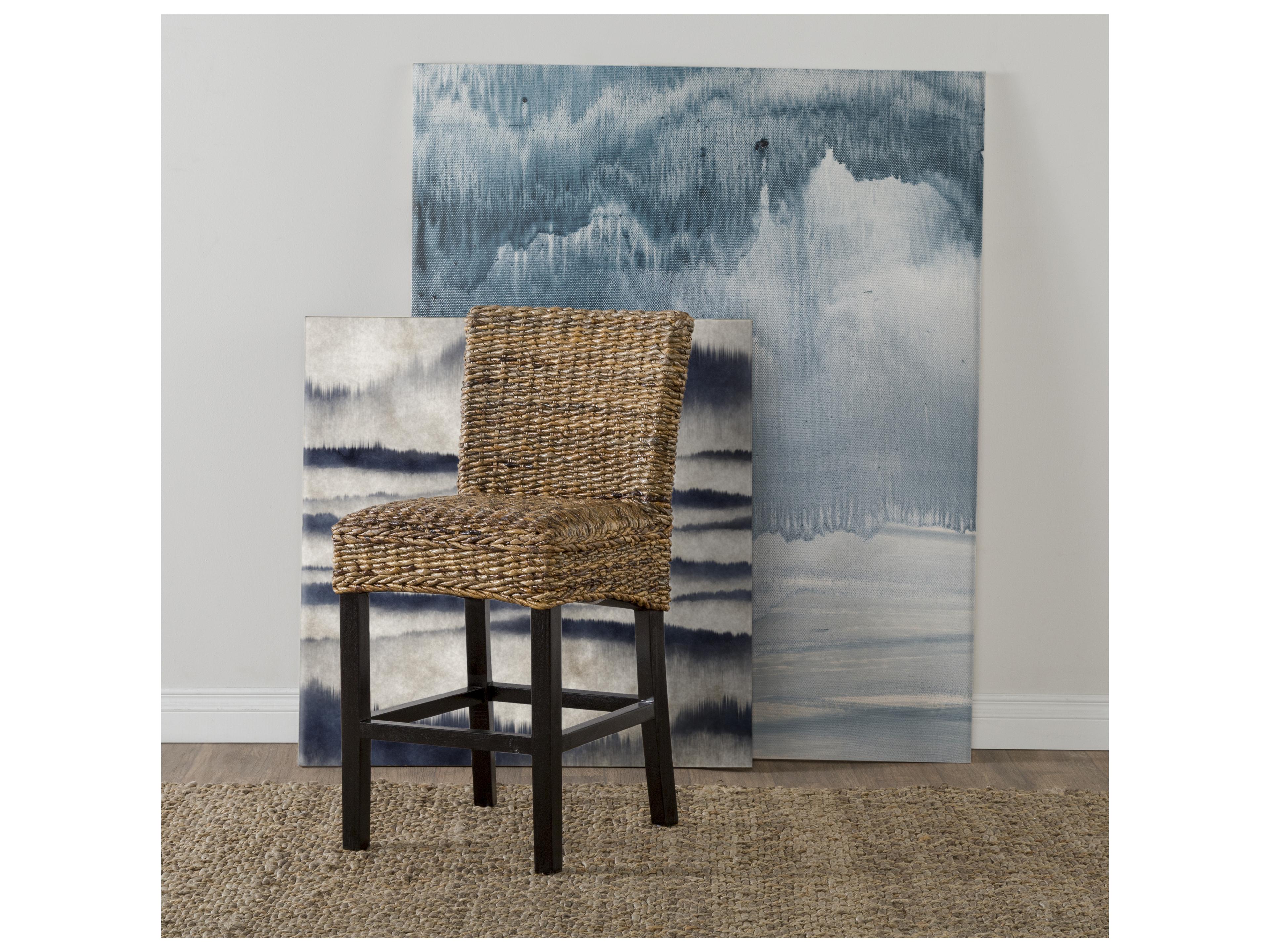 Classic Home Abaca Multi Brown Seat And Black Legs Hardwood Counter Stool