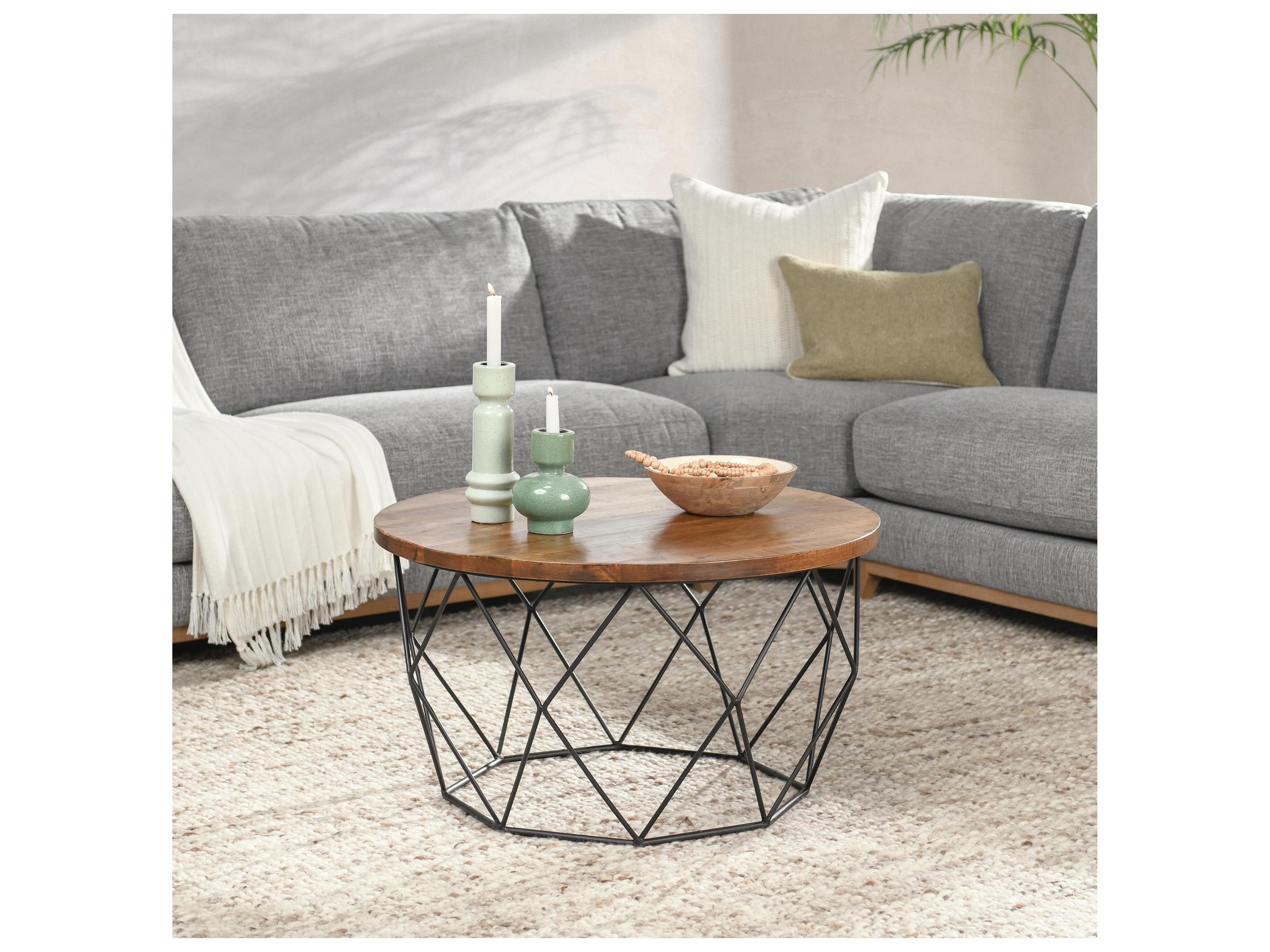 Classic Home Sylmar Round Wood Chestnut Brown Top Coffee Table