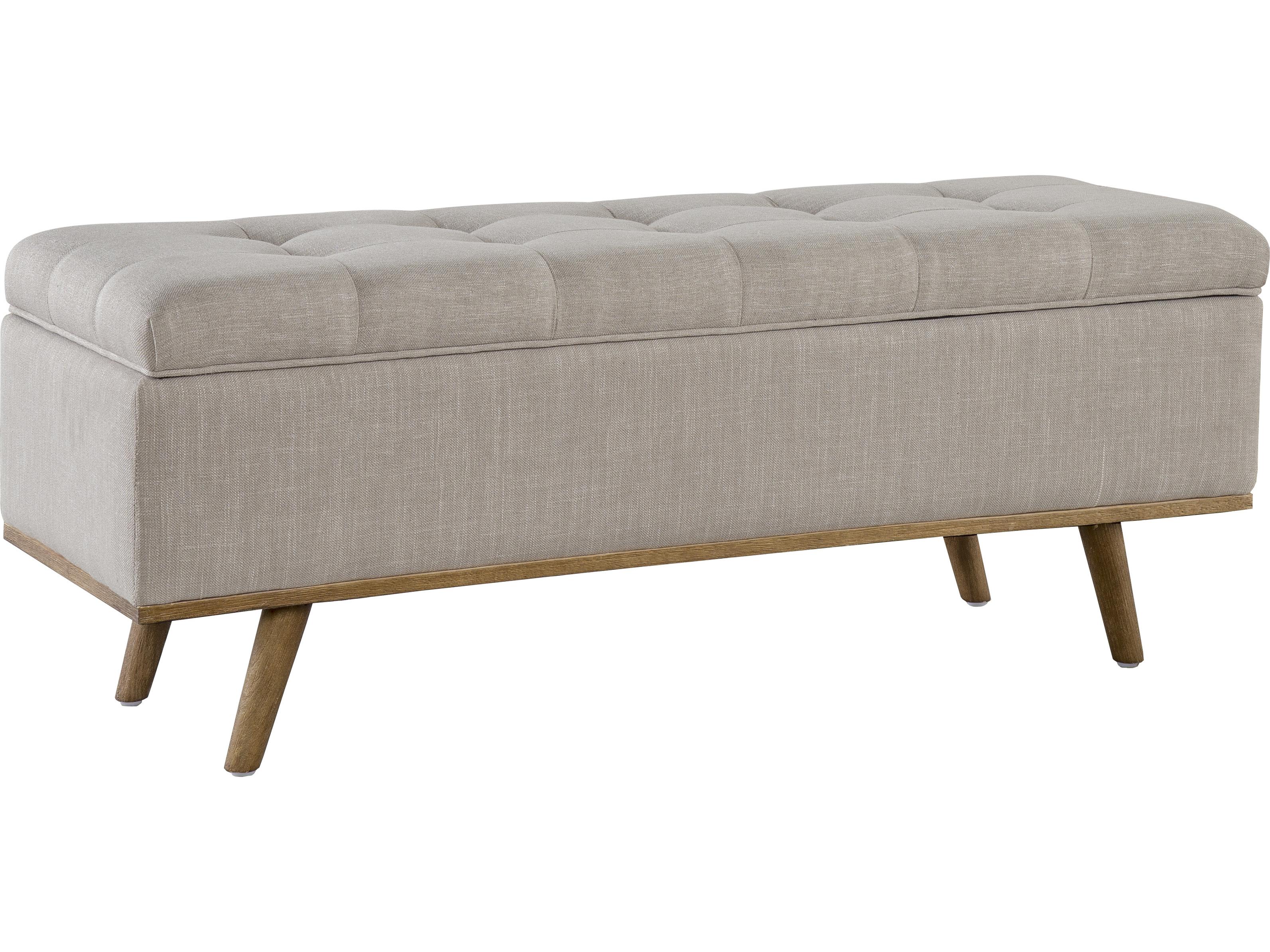 Classic Home Marseille French Beige Upholstery & Natural Legs Brown Upholstered Accent Bench