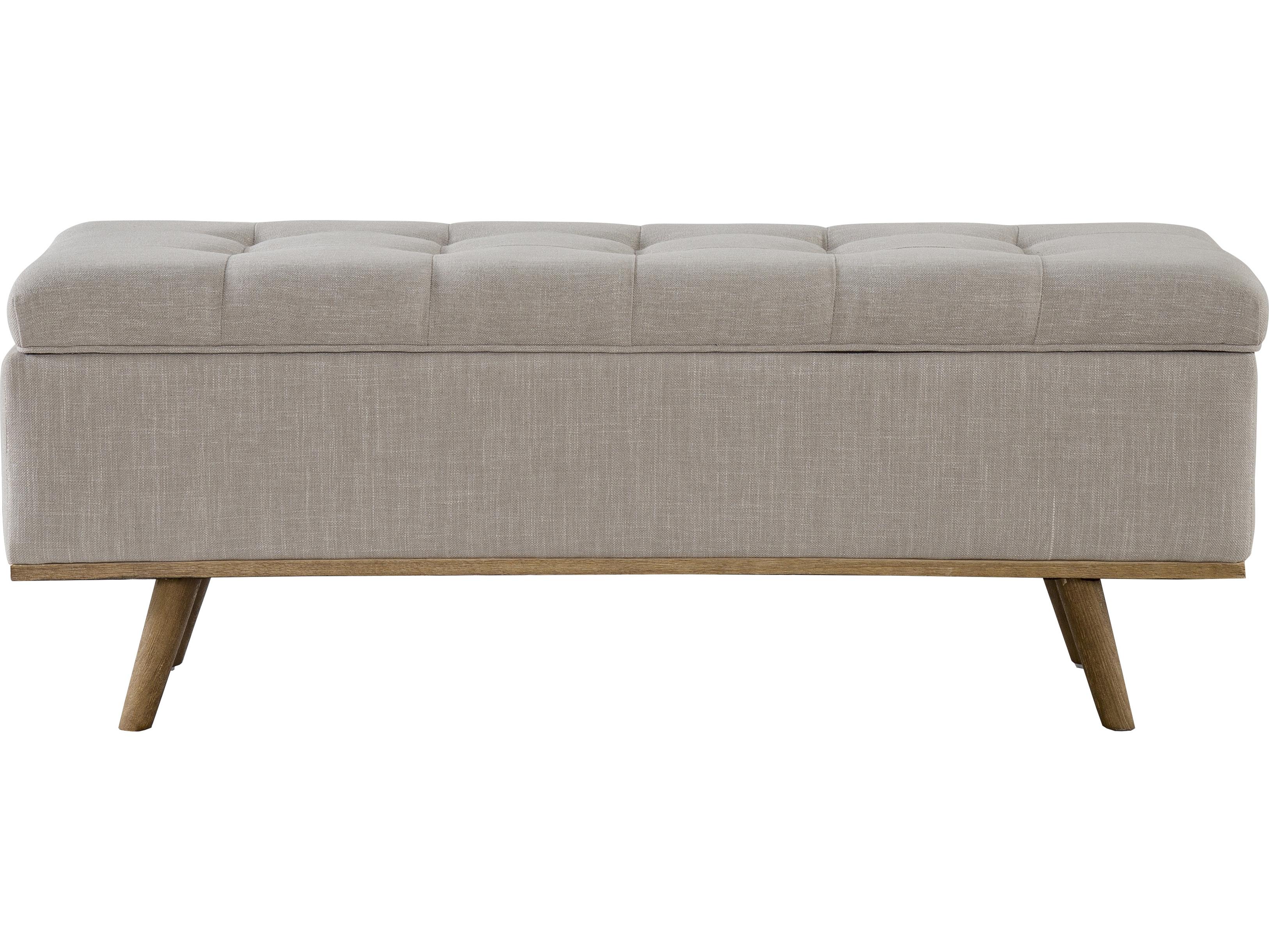 Classic Home Marseille French Beige Upholstery & Natural Legs Brown Upholstered Accent Bench