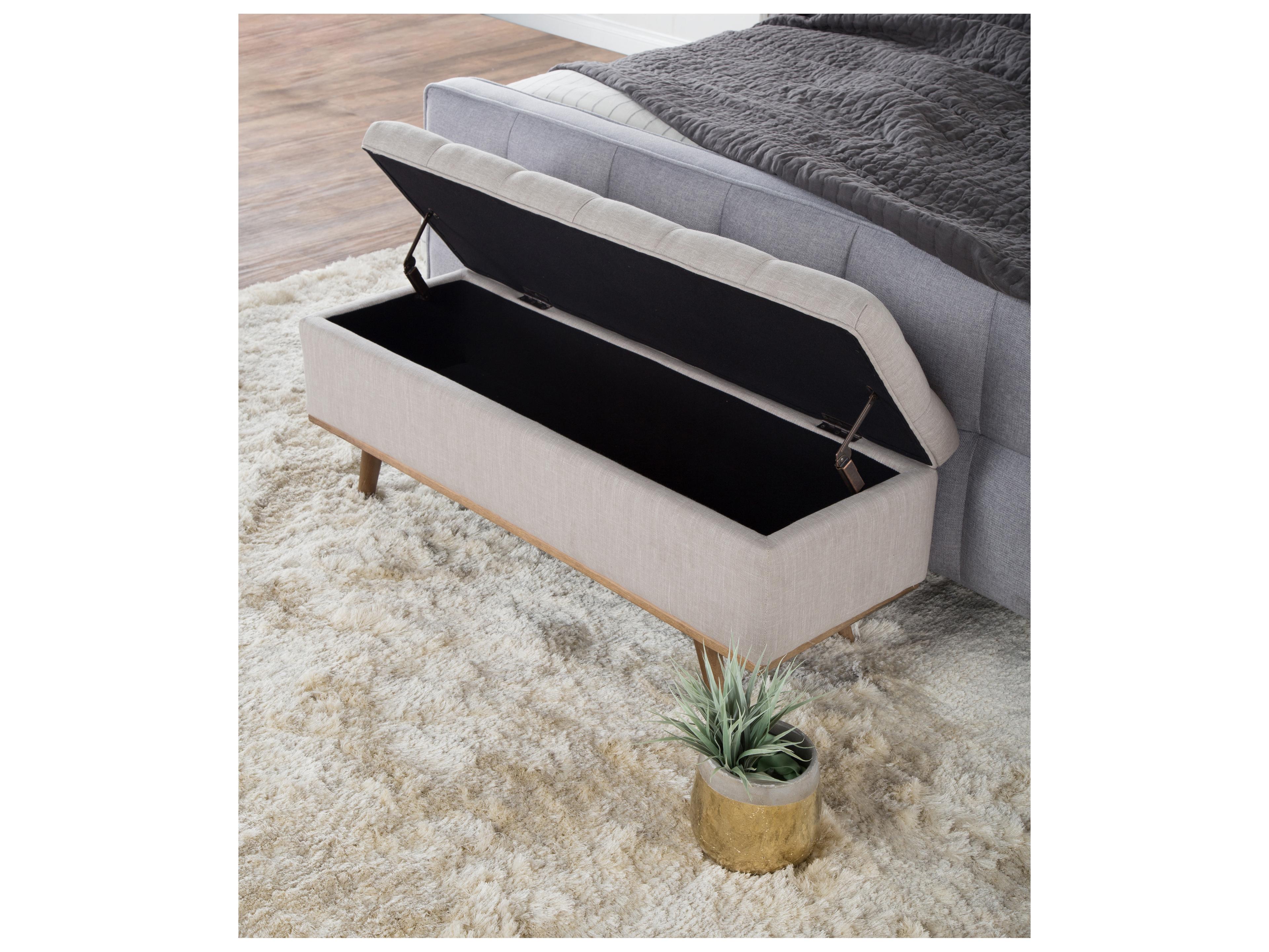 Classic Home Marseille French Beige Upholstery & Natural Legs Brown Upholstered Accent Bench