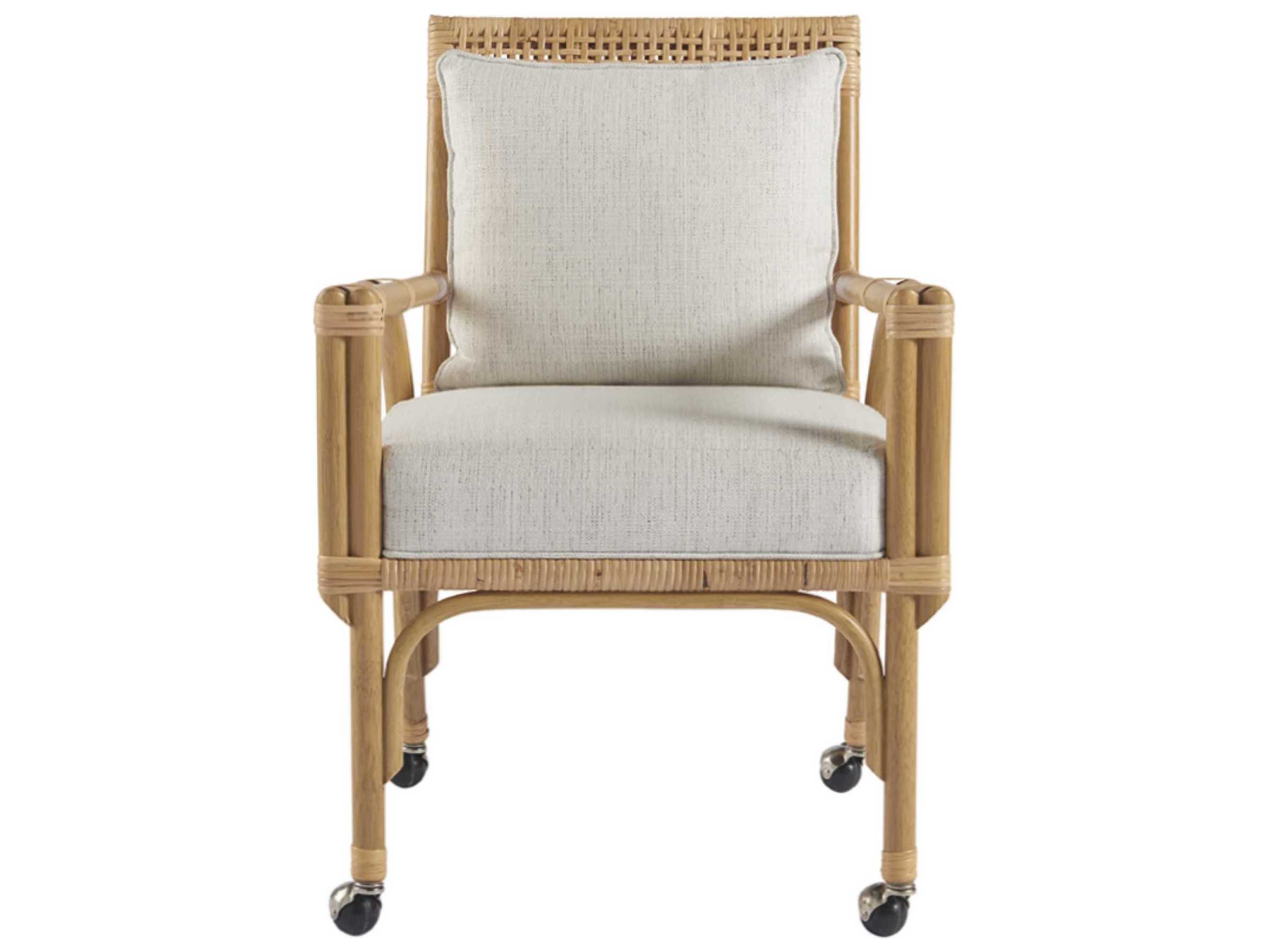 Coastal Living Home Escape Rattan Natural Upholstered Arm Dining Chair
