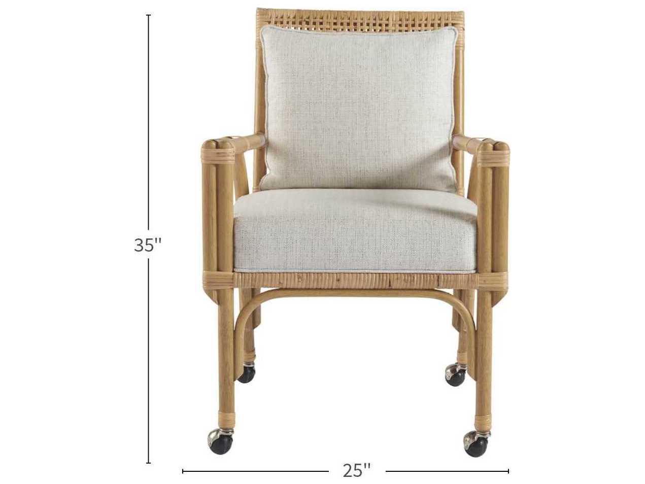 Coastal Living Home Escape Rattan Natural Upholstered Arm Dining Chair