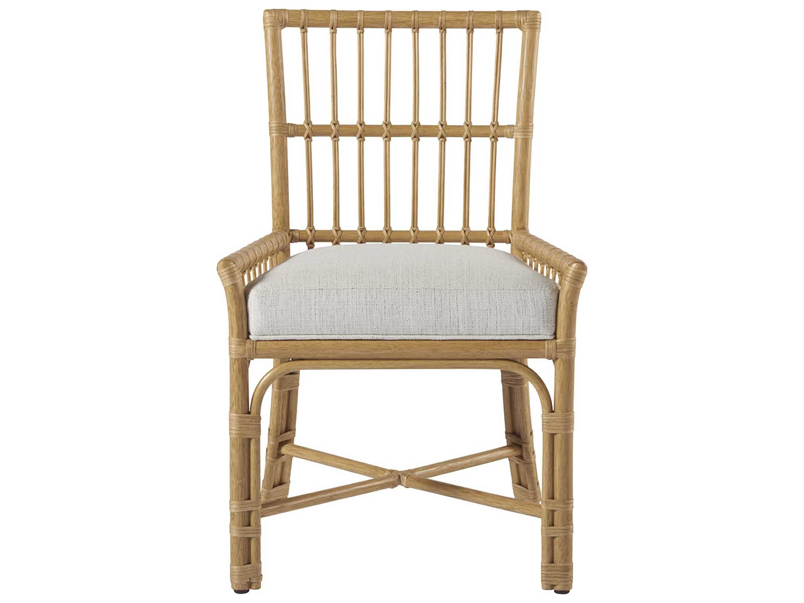 Coastal Living Home Escape Rattan Natural Upholstered Arm Dining Chair