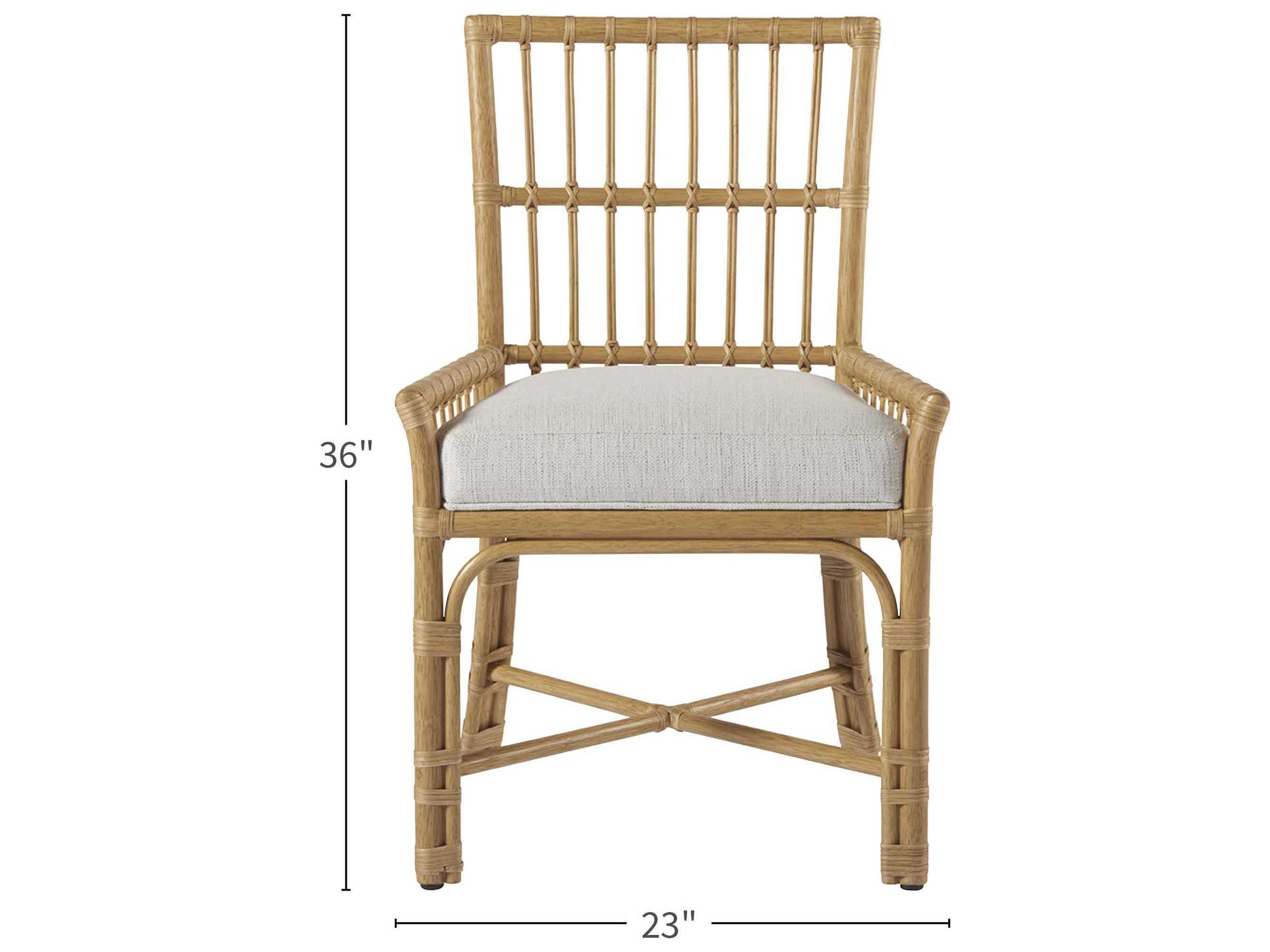 Coastal Living Home Escape Rattan Natural Upholstered Arm Dining Chair