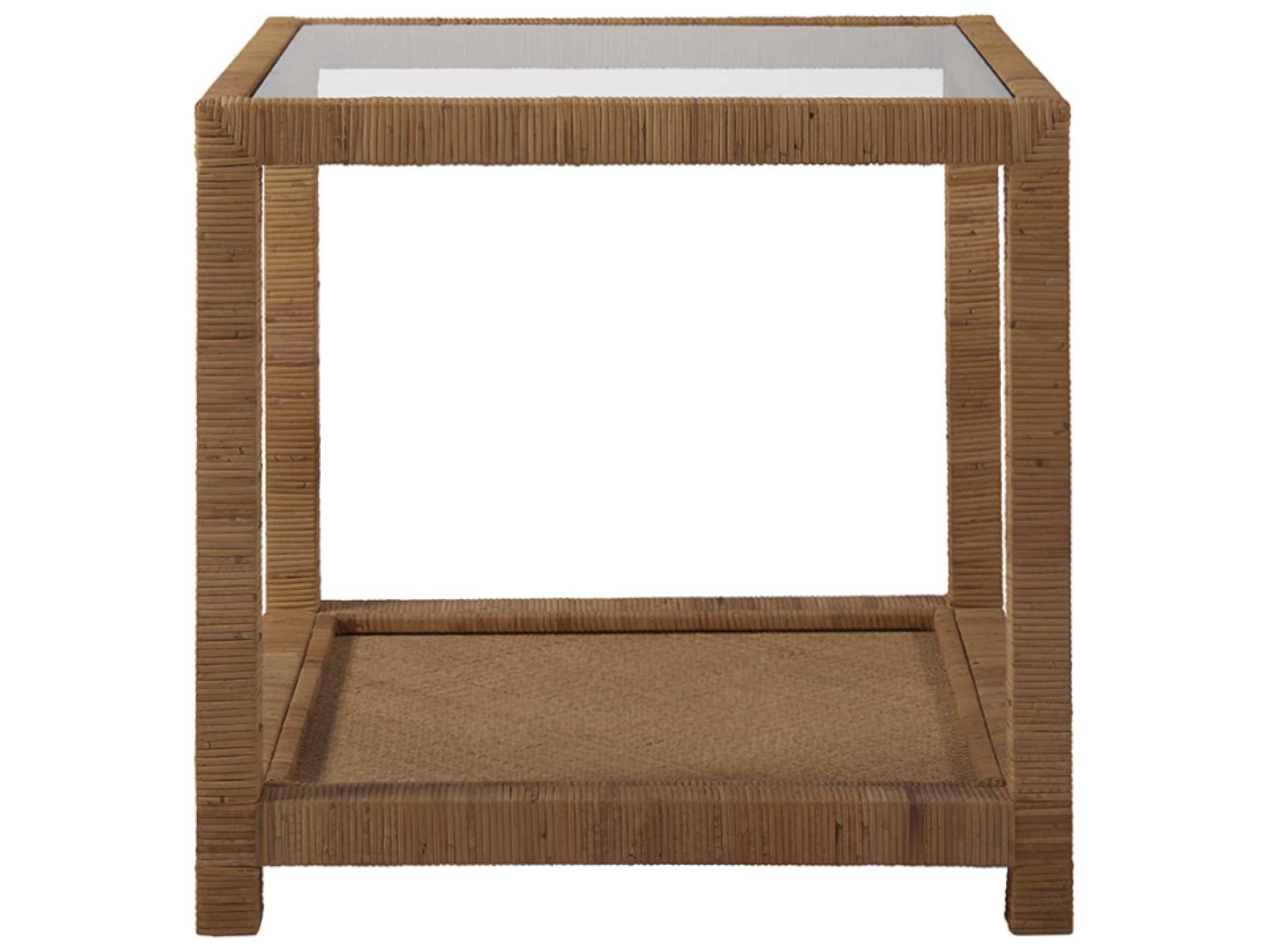 Coastal Living Home Escape Square Glass Split Rattan End Table