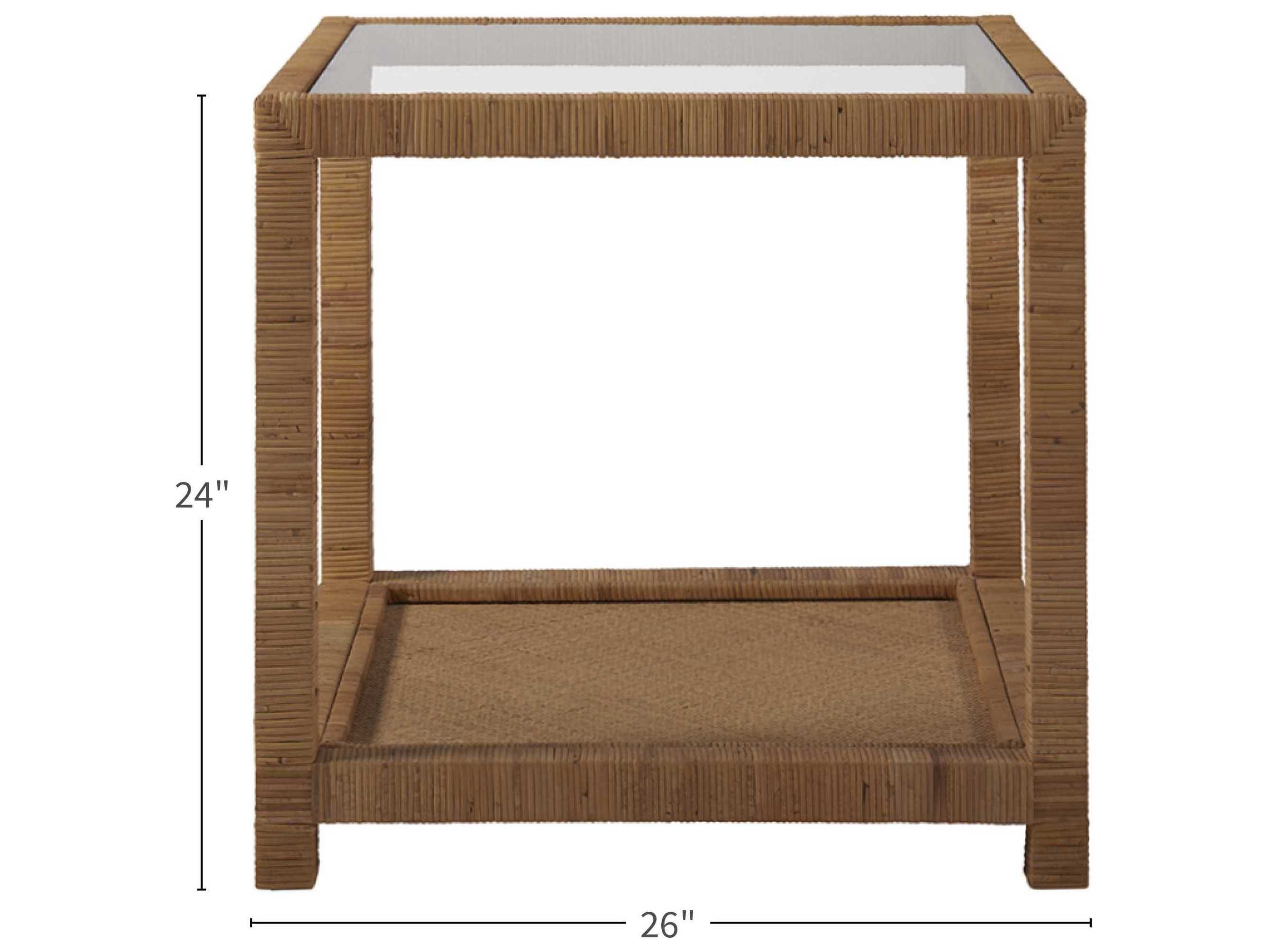 Coastal Living Home Escape Square Glass Split Rattan End Table