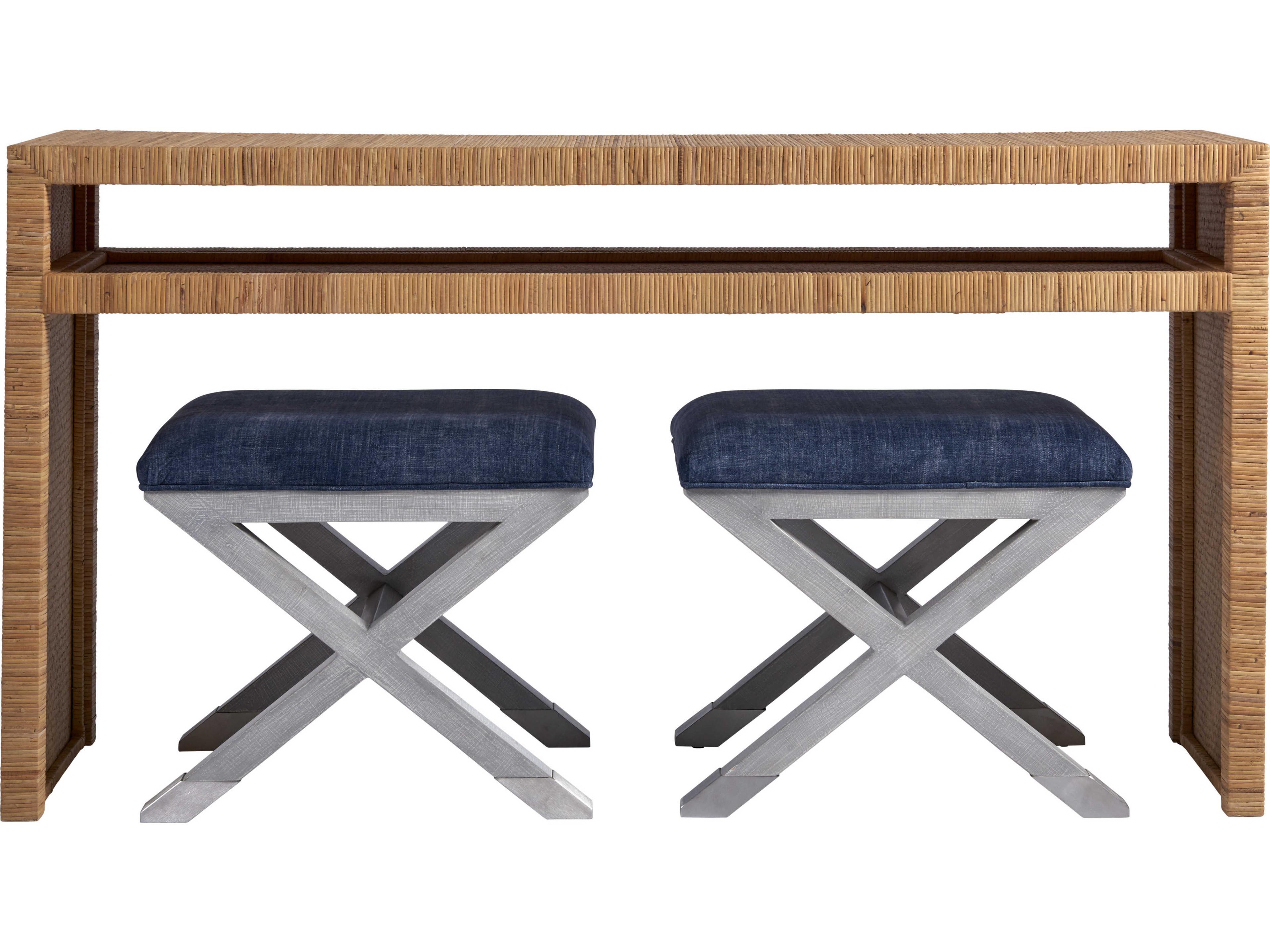 Coastal Living Home Escape Rectangular Wood Wrapped Split Rattan Console Table