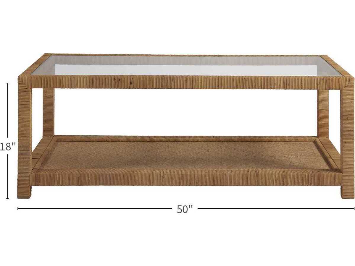 Coastal Living Home Escape Rectangular Glass Wrapped Split Rattan Coffee Table