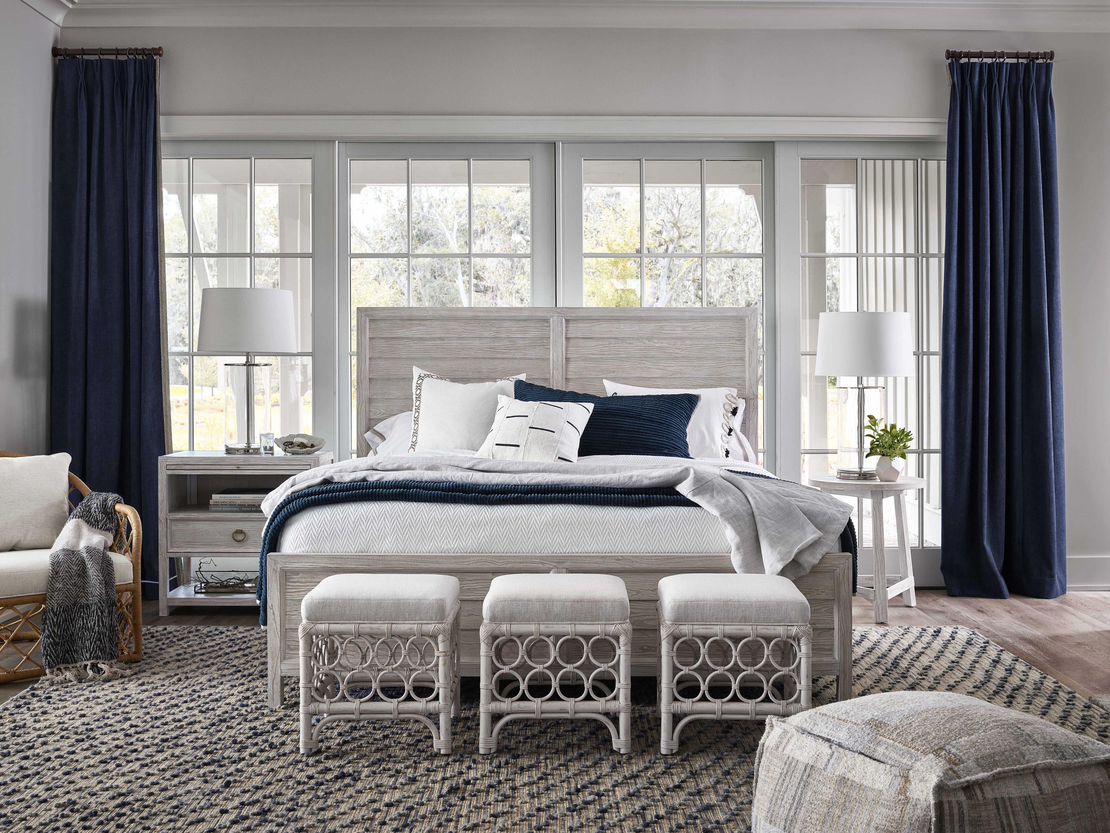 Coastal Living Home Getaway Nomad Snow Egret White Upholstered Accent Stool