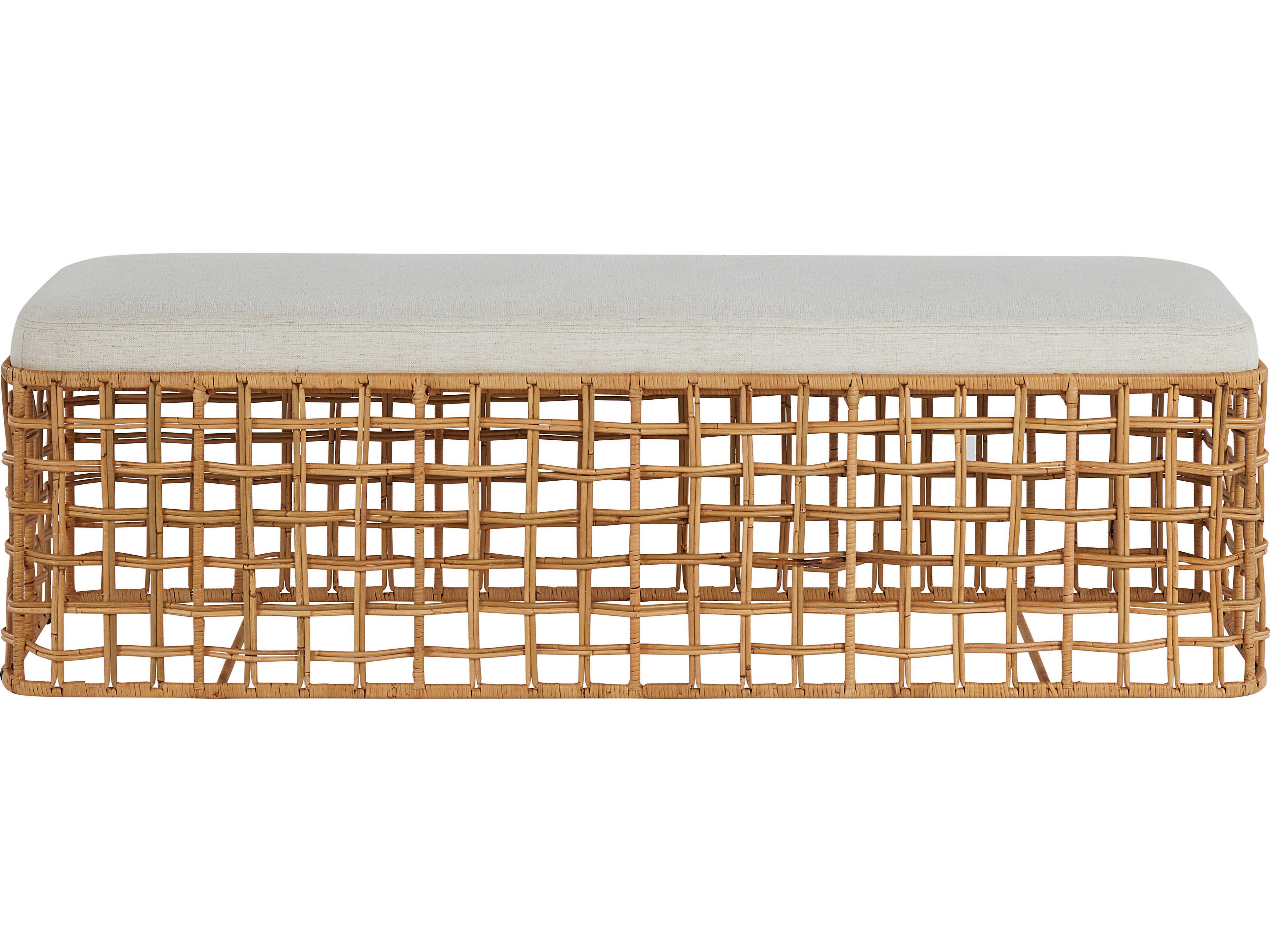 Coastal Living Home Getaway Nomad Snow Natural Rattan Brown Upholstered Accent Bench