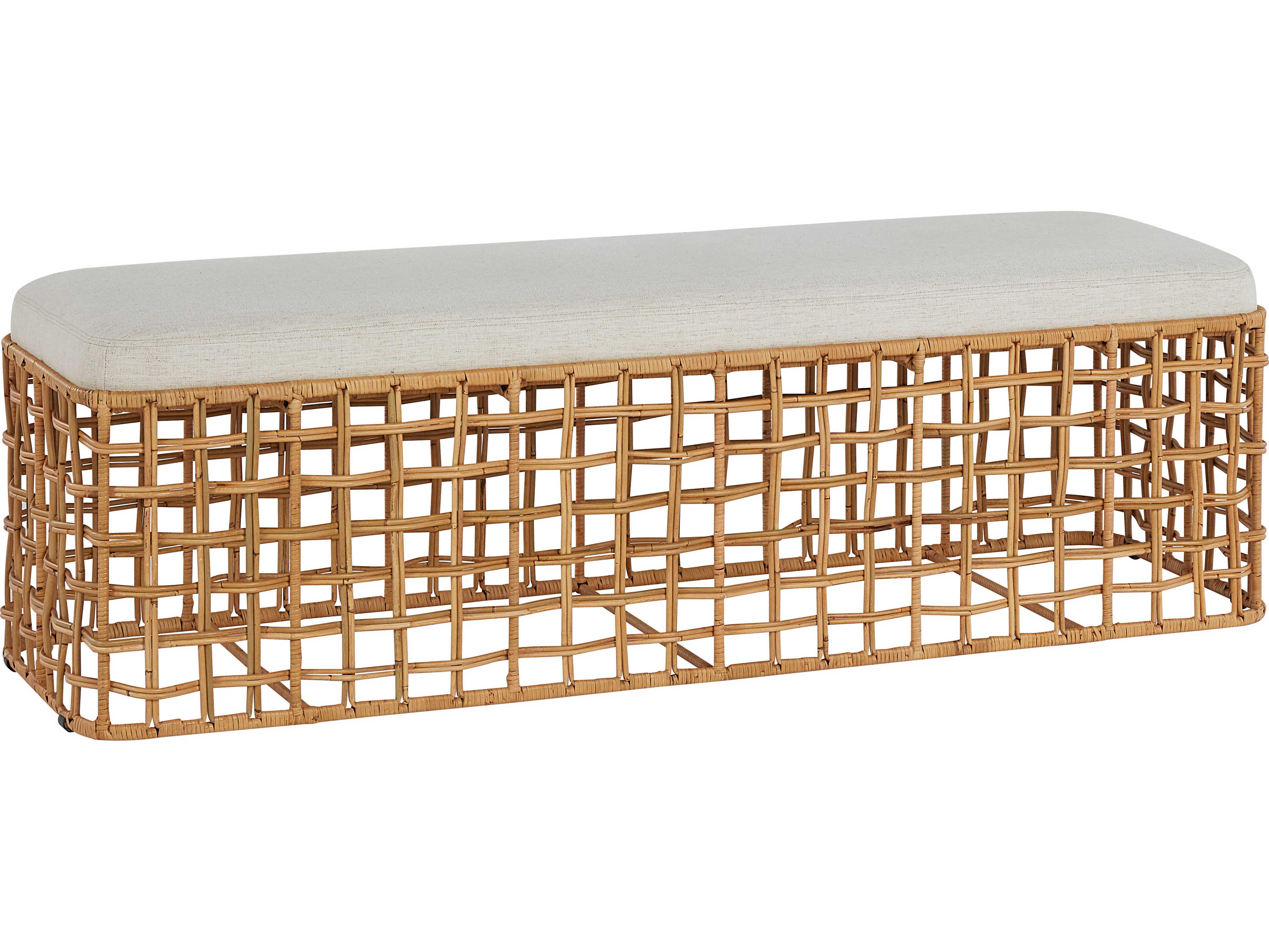 Coastal Living Home Getaway Nomad Snow Natural Rattan Brown Upholstered Accent Bench