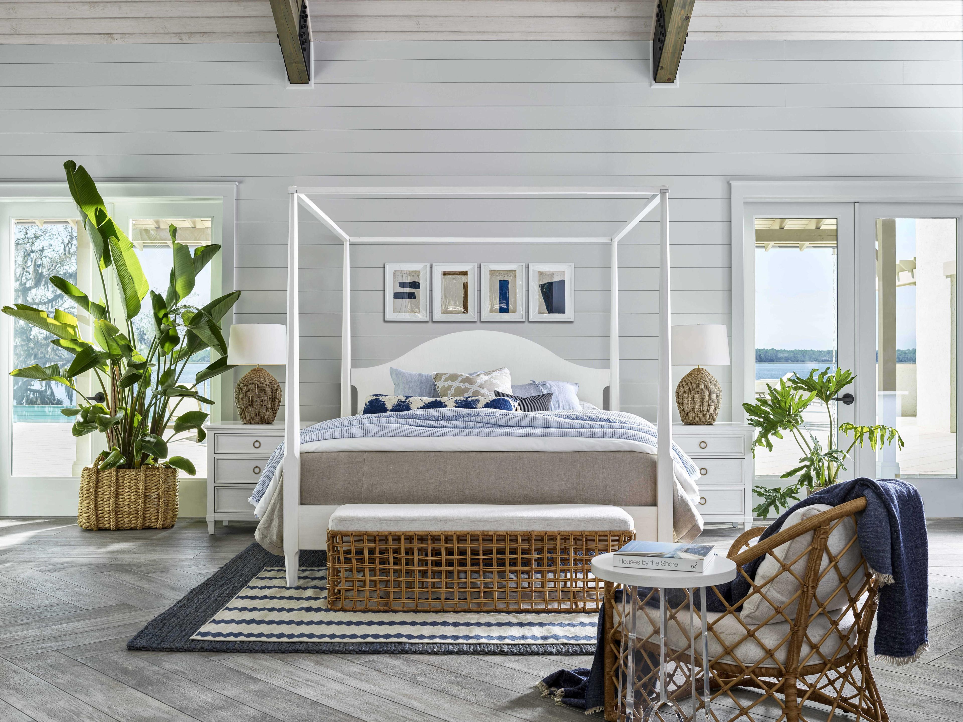 Coastal Living Home Getaway Nomad Snow Natural Rattan Brown Upholstered Accent Bench