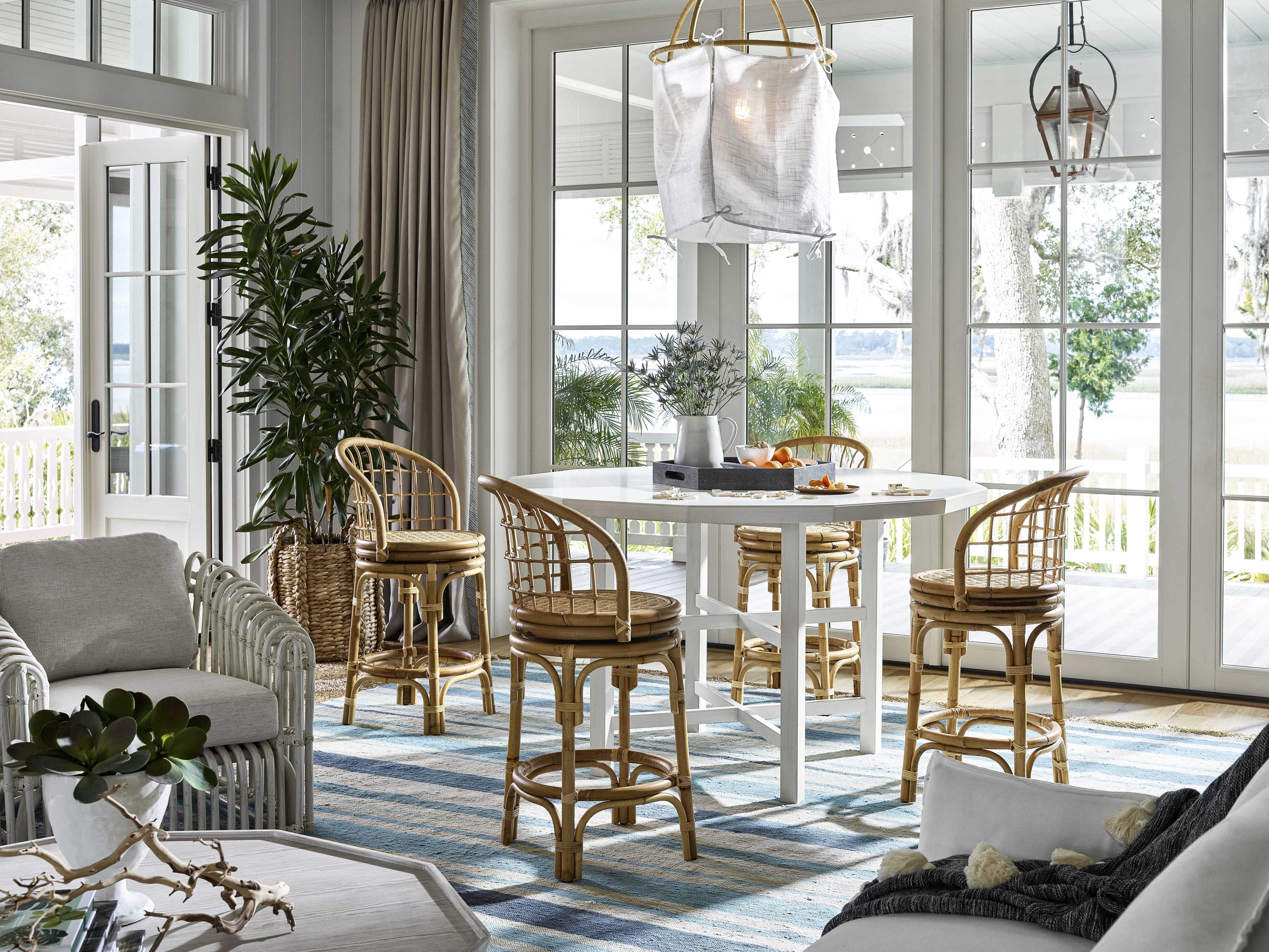 Coastal Living Home Getaway Natural Rattan Swivel Counter Stool