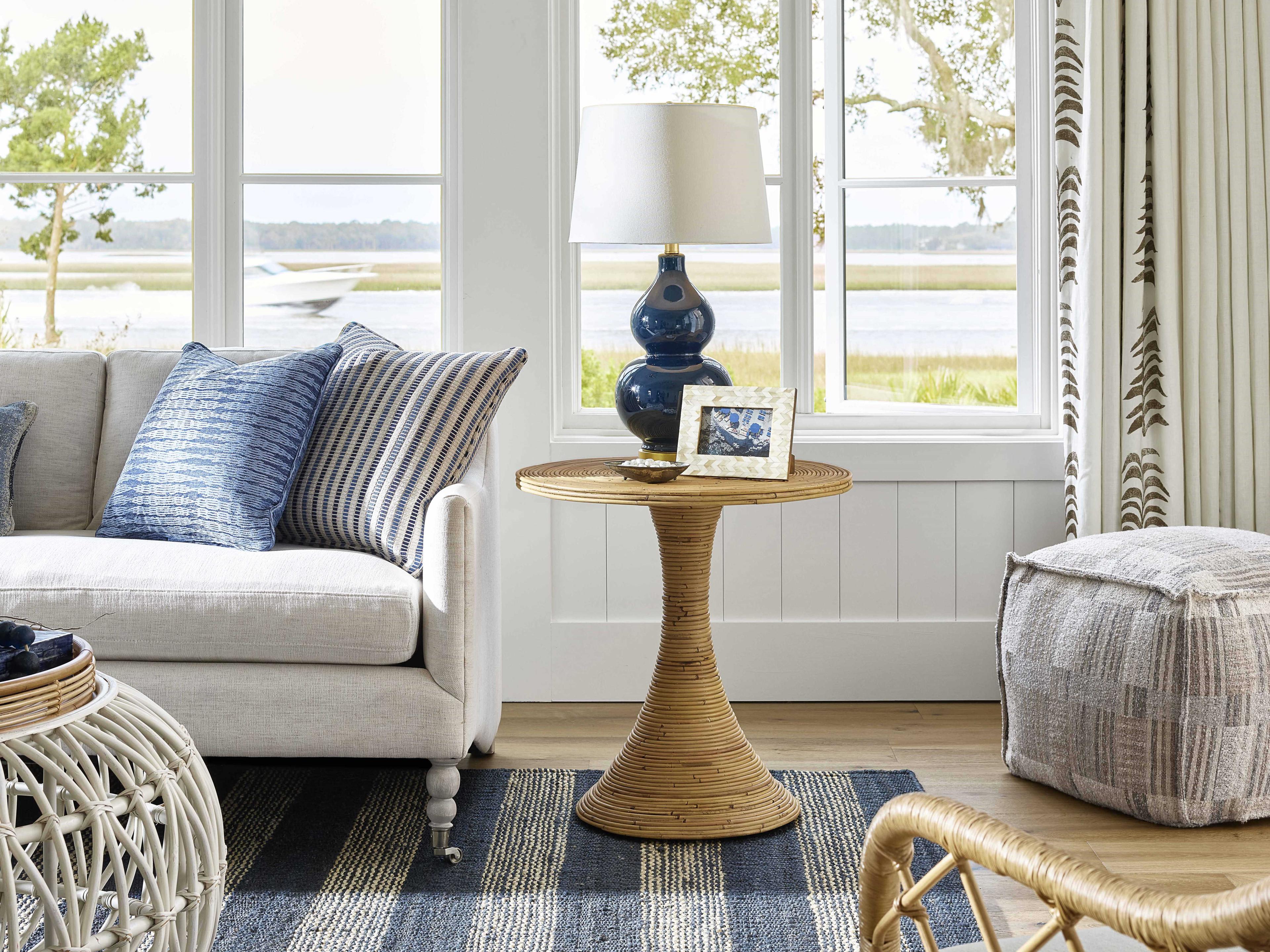 Coastal Living Home Getaway Round Wood Natural Rattan End Table