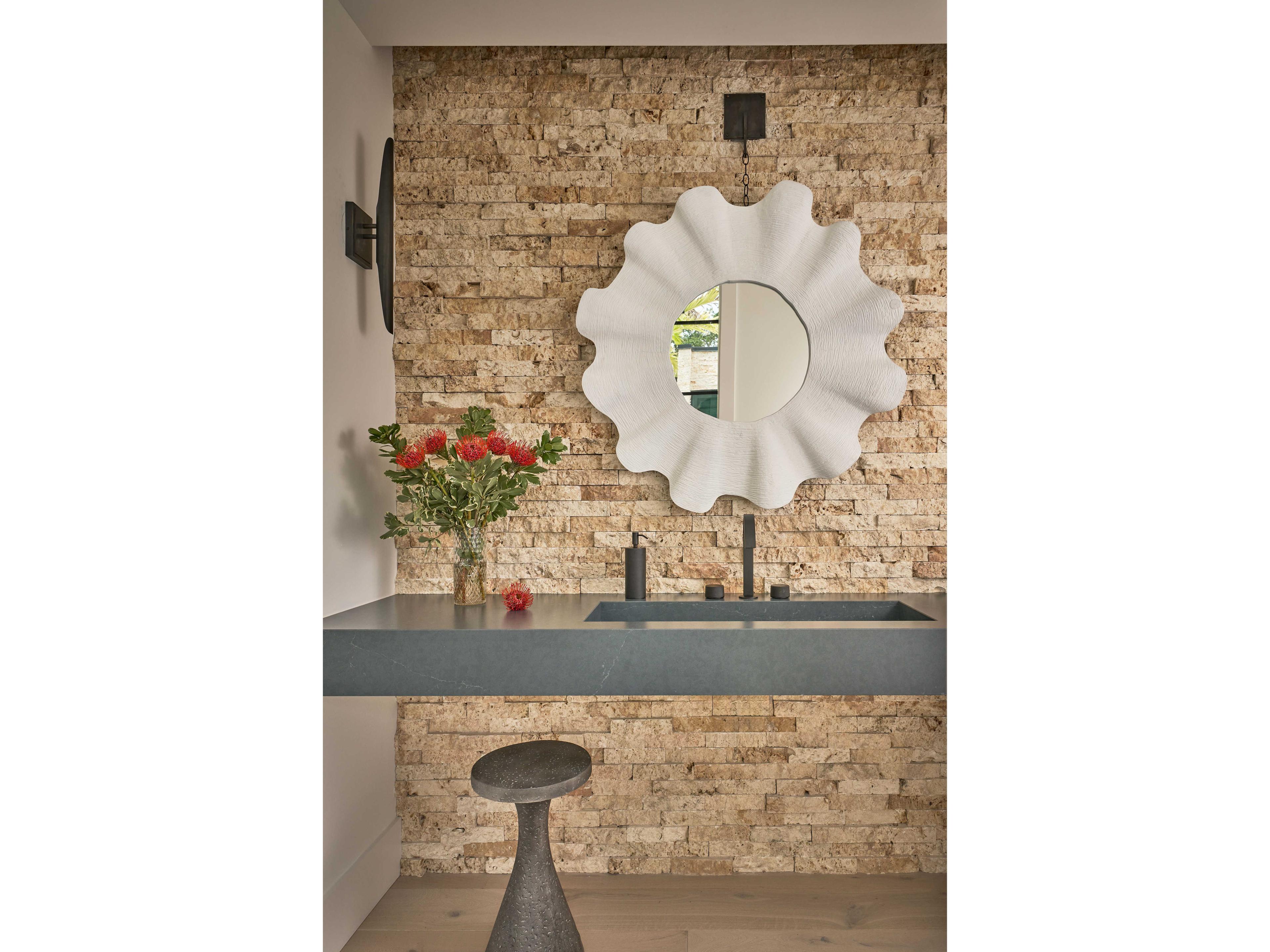 Coastal Living Home Weekender Scallop Round Shell White Wall Mirror