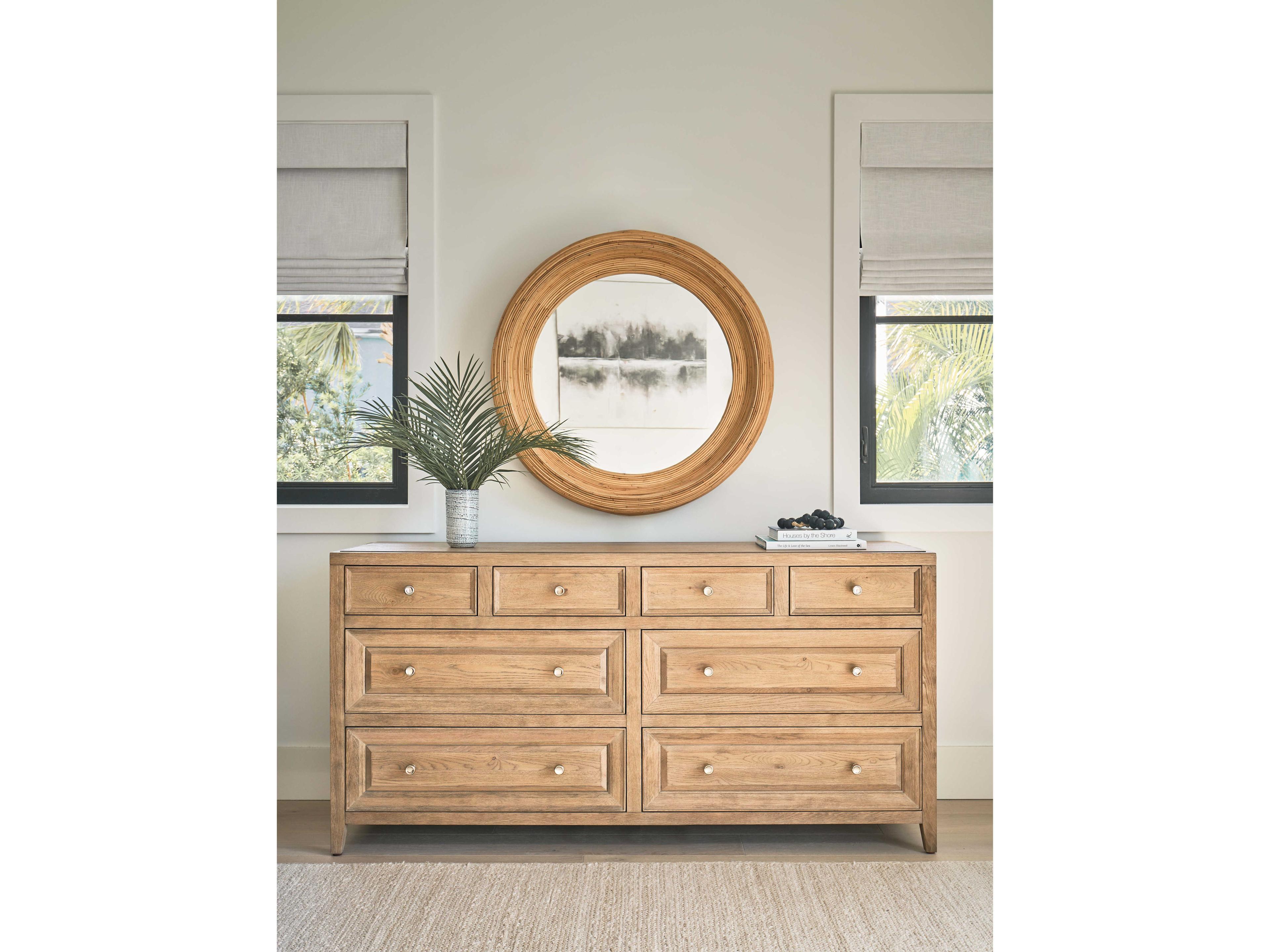 Coastal Living Home Weekender Lakeway Round Natural Rattan Wall Mirror