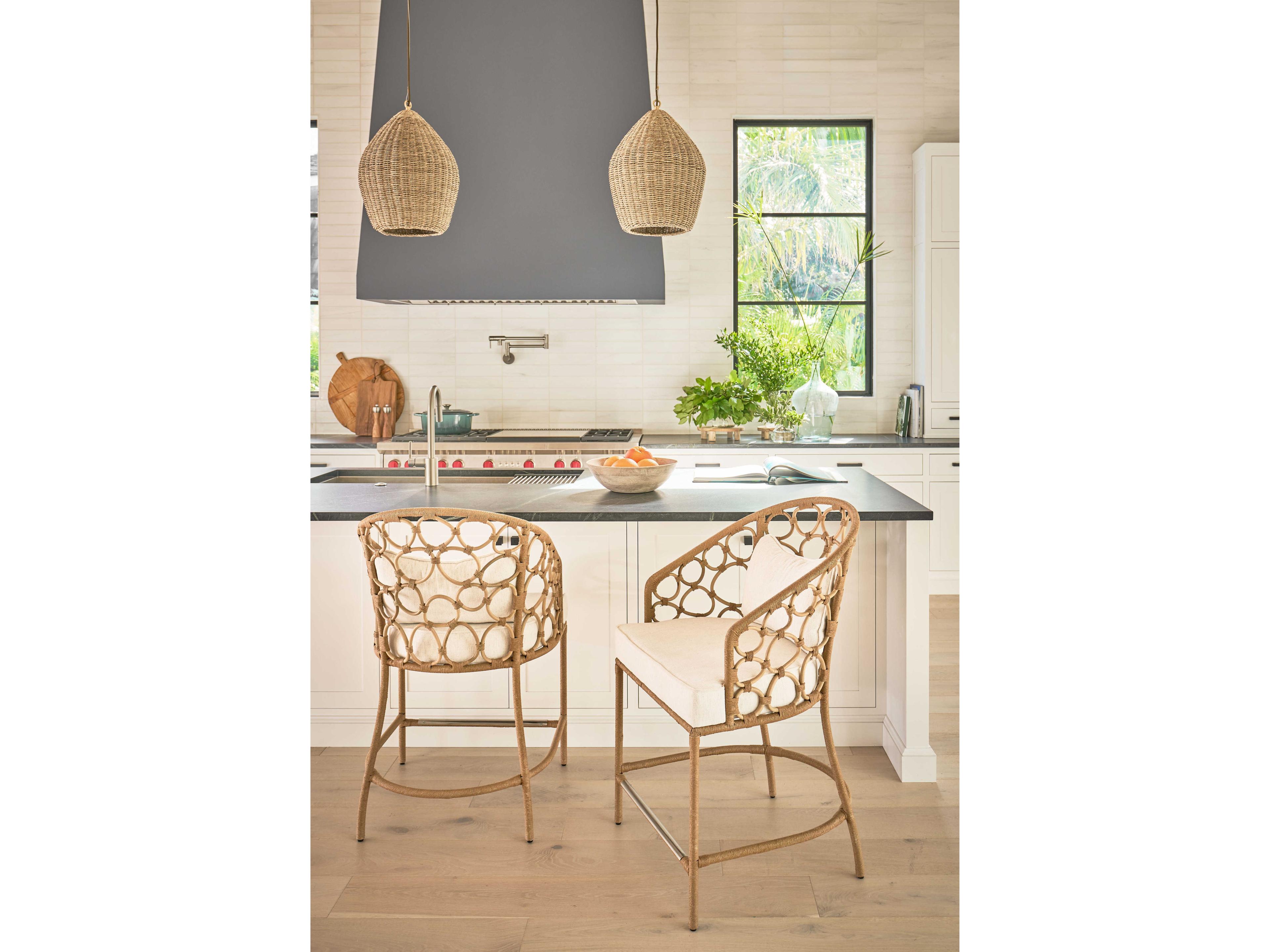 Coastal Living Home Weekender Natural Upholstered Rattan Counter Stool