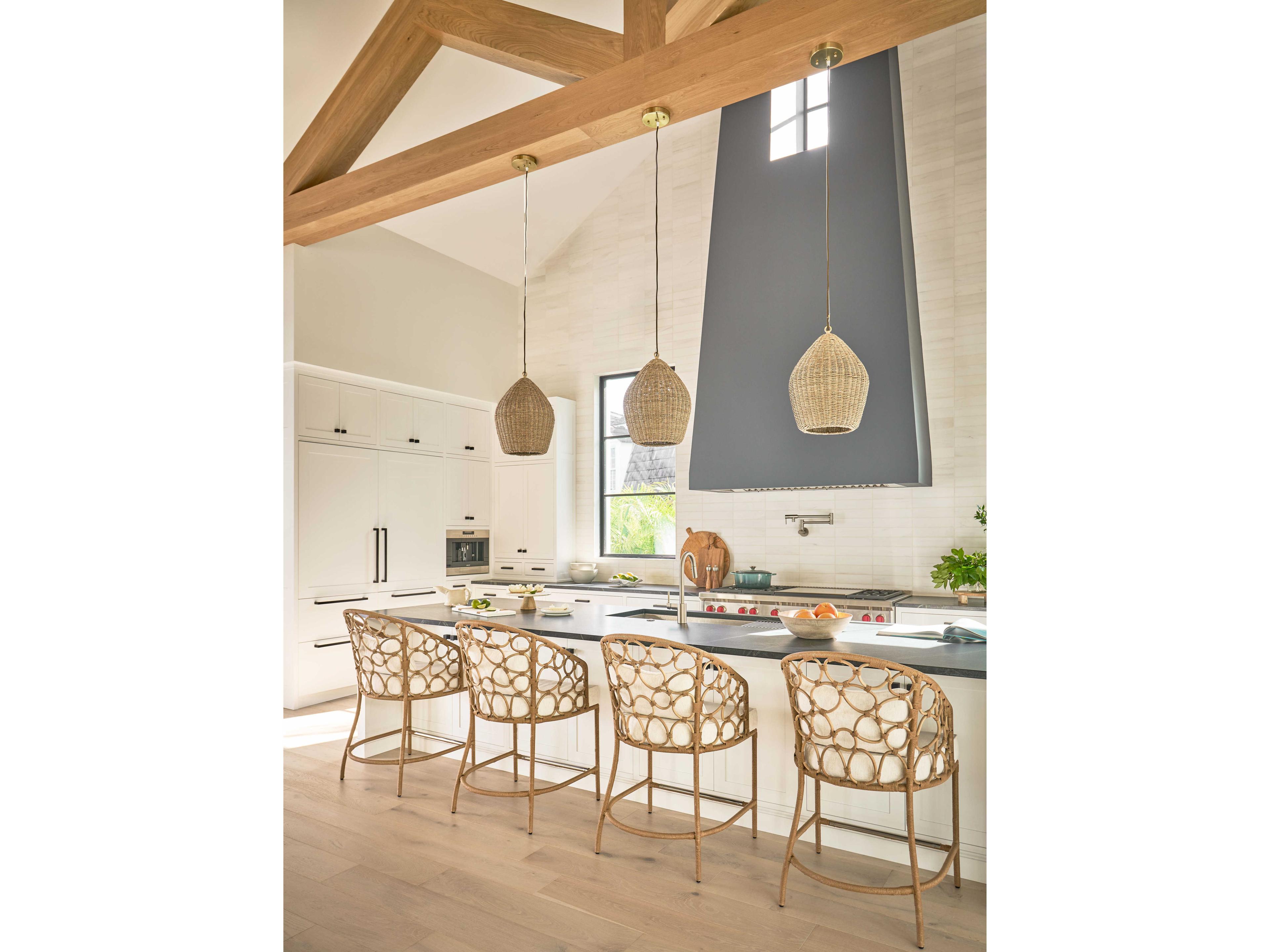 Coastal Living Home Weekender Natural Upholstered Rattan Counter Stool