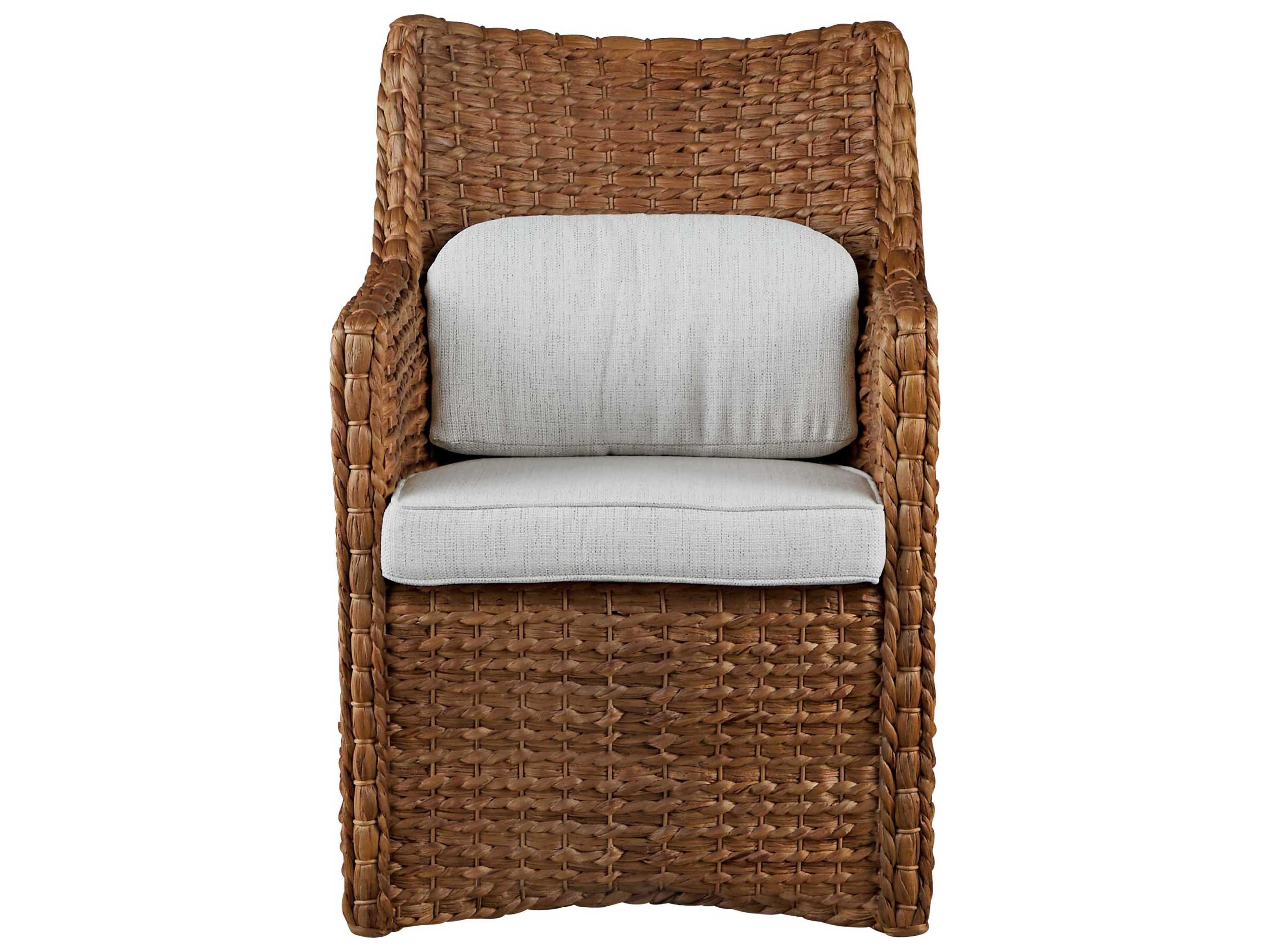 Coastal Living Home Weekender Abaca Wood Natural Upholstered Arm Dining Chair