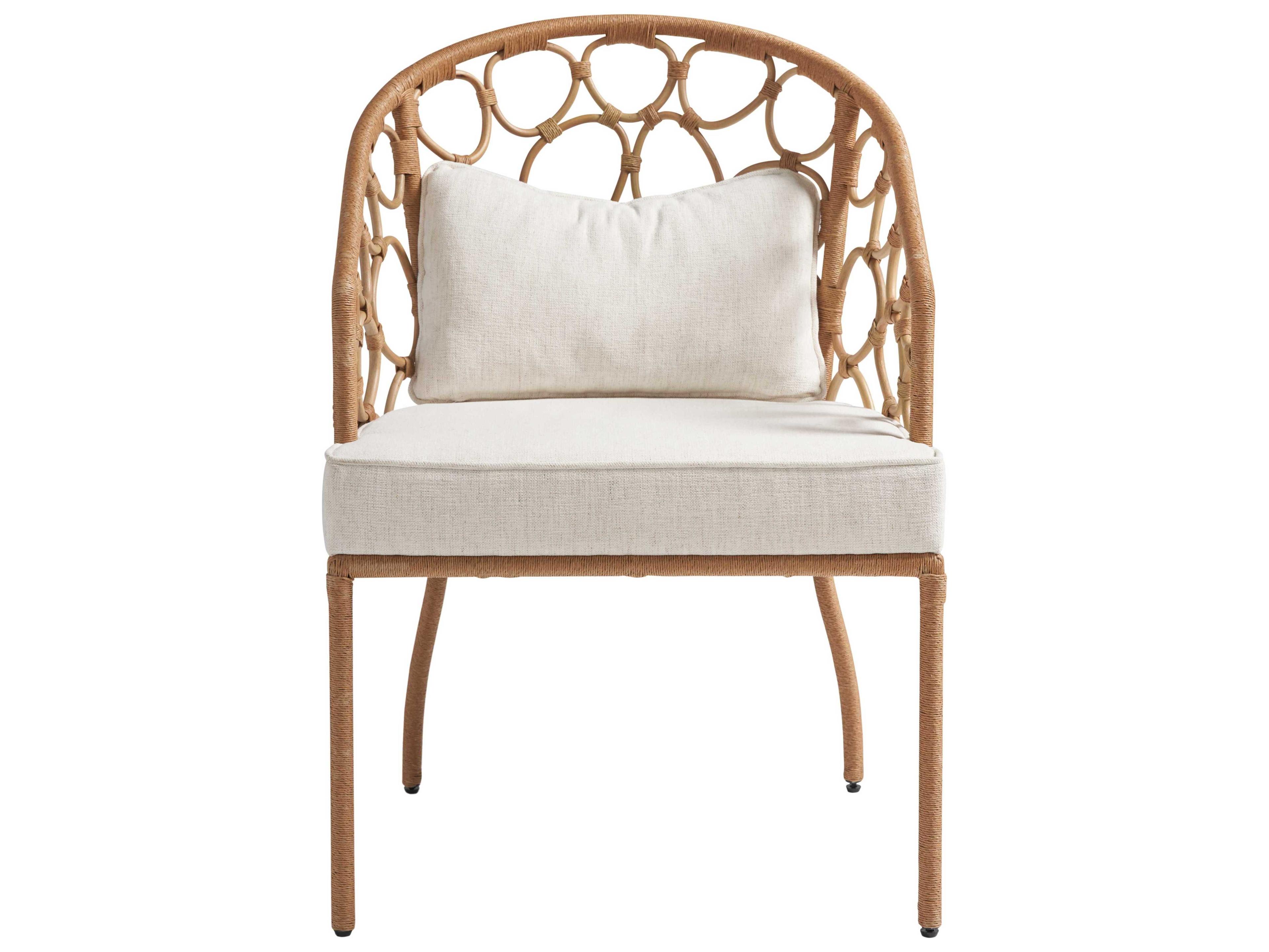 Coastal Living Home Weekender Rattan Natural Upholstered Arm Dining Chair
