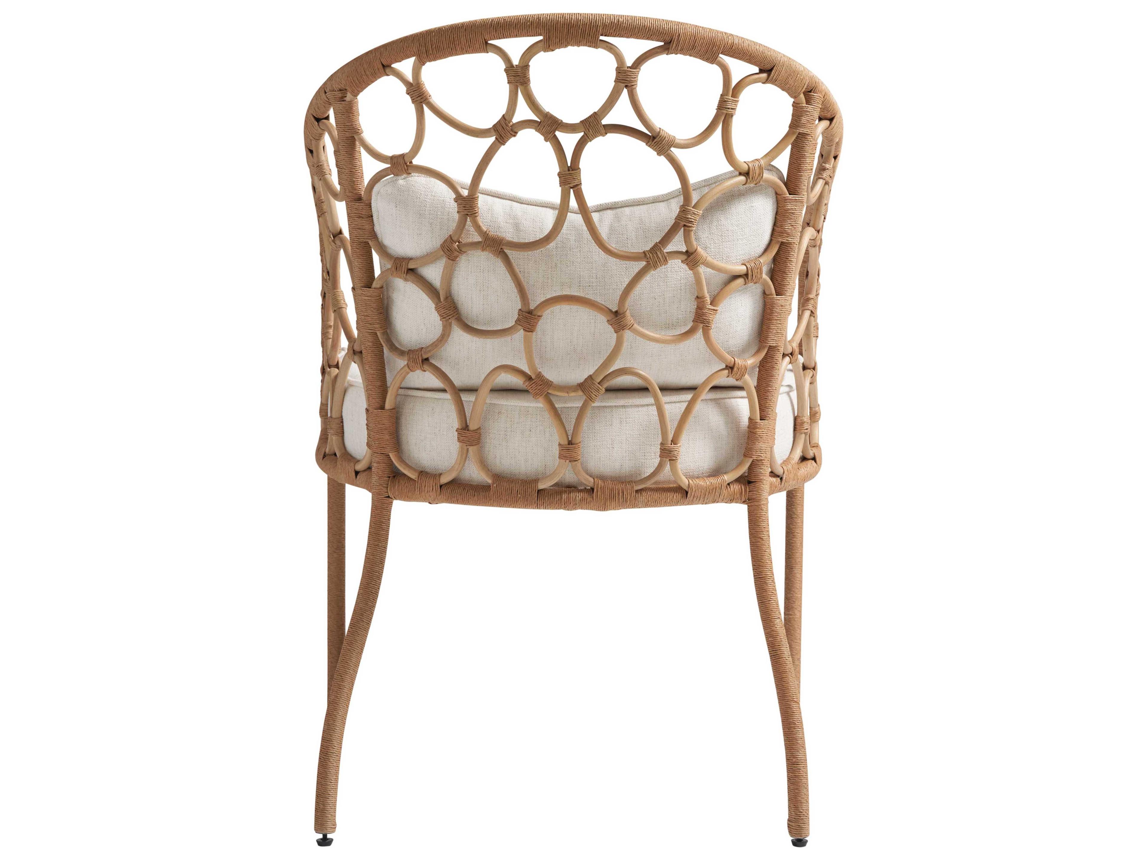 Coastal Living Home Weekender Rattan Natural Upholstered Arm Dining Chair