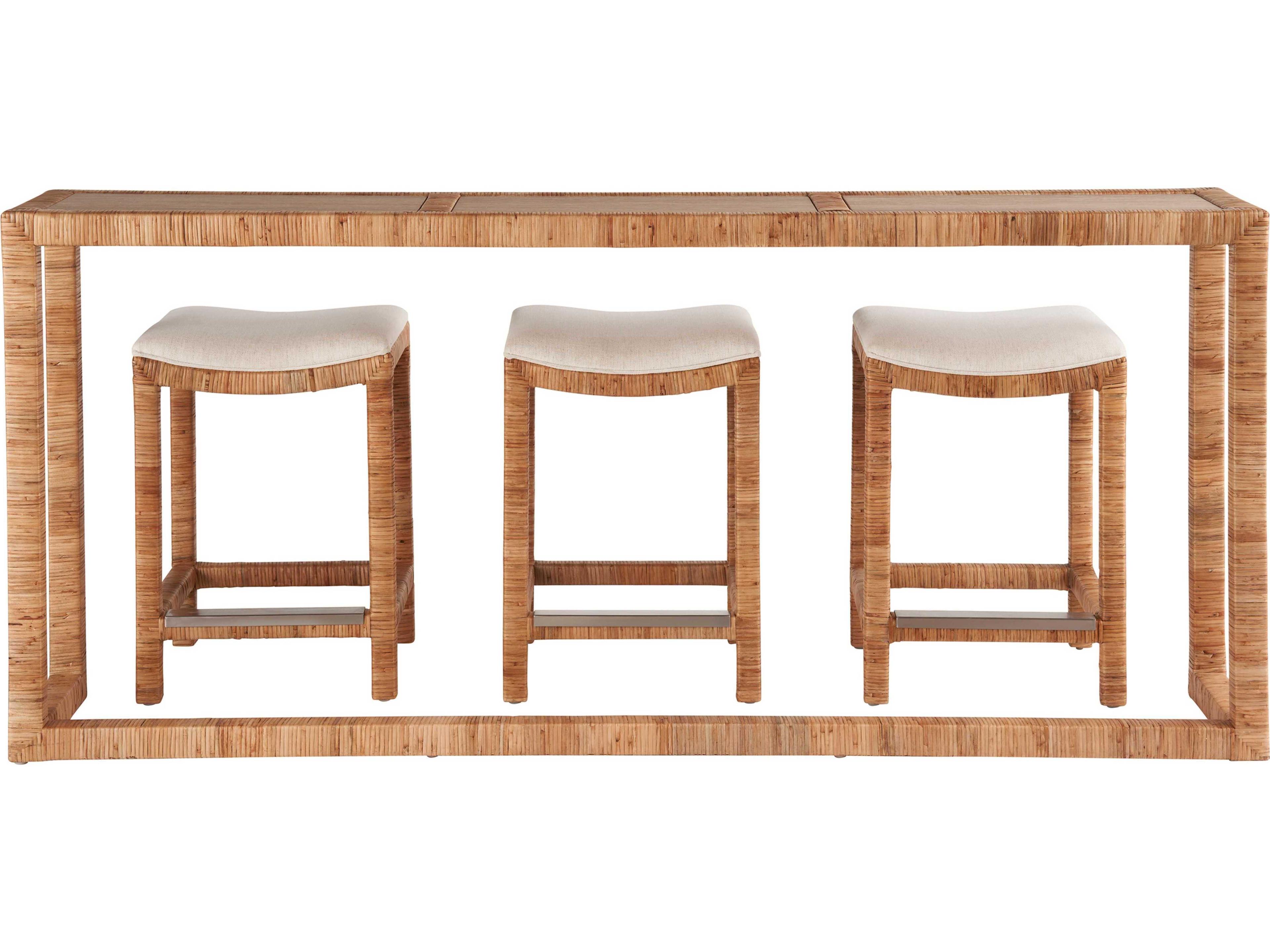Coastal Living Home Weekender Rectangular Wicker Natural Console Table with Stool