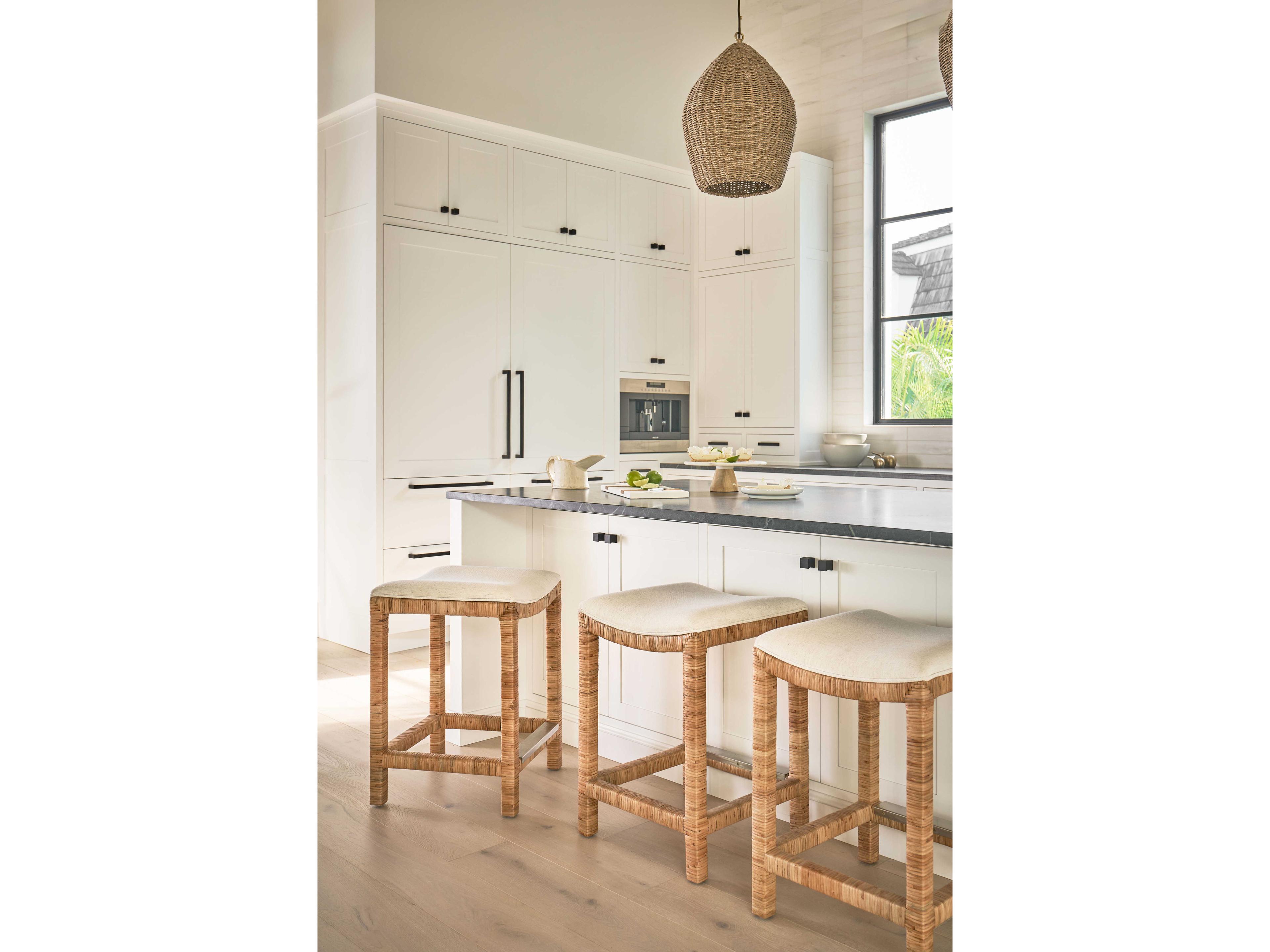 Coastal Living Home Weekender Natural Brown Upholstered Accent Stool