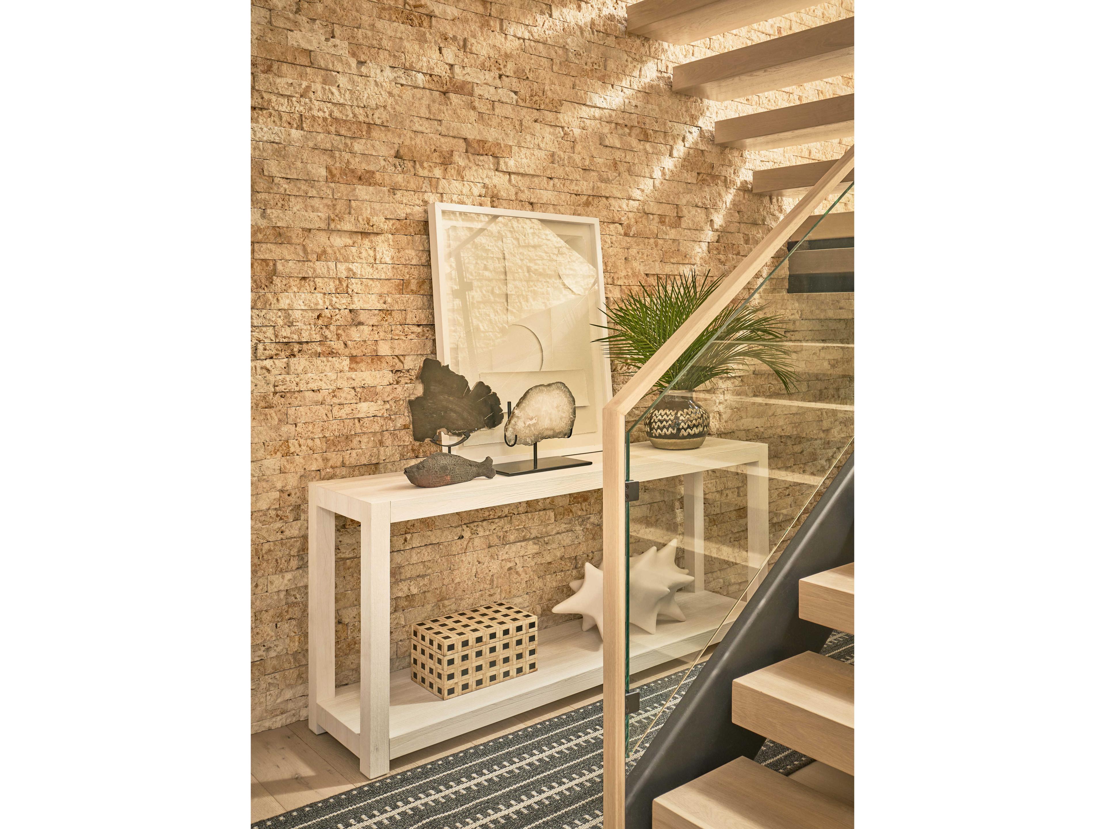 Coastal Living Home Weekender Rectangular Wood White Sand Console Table