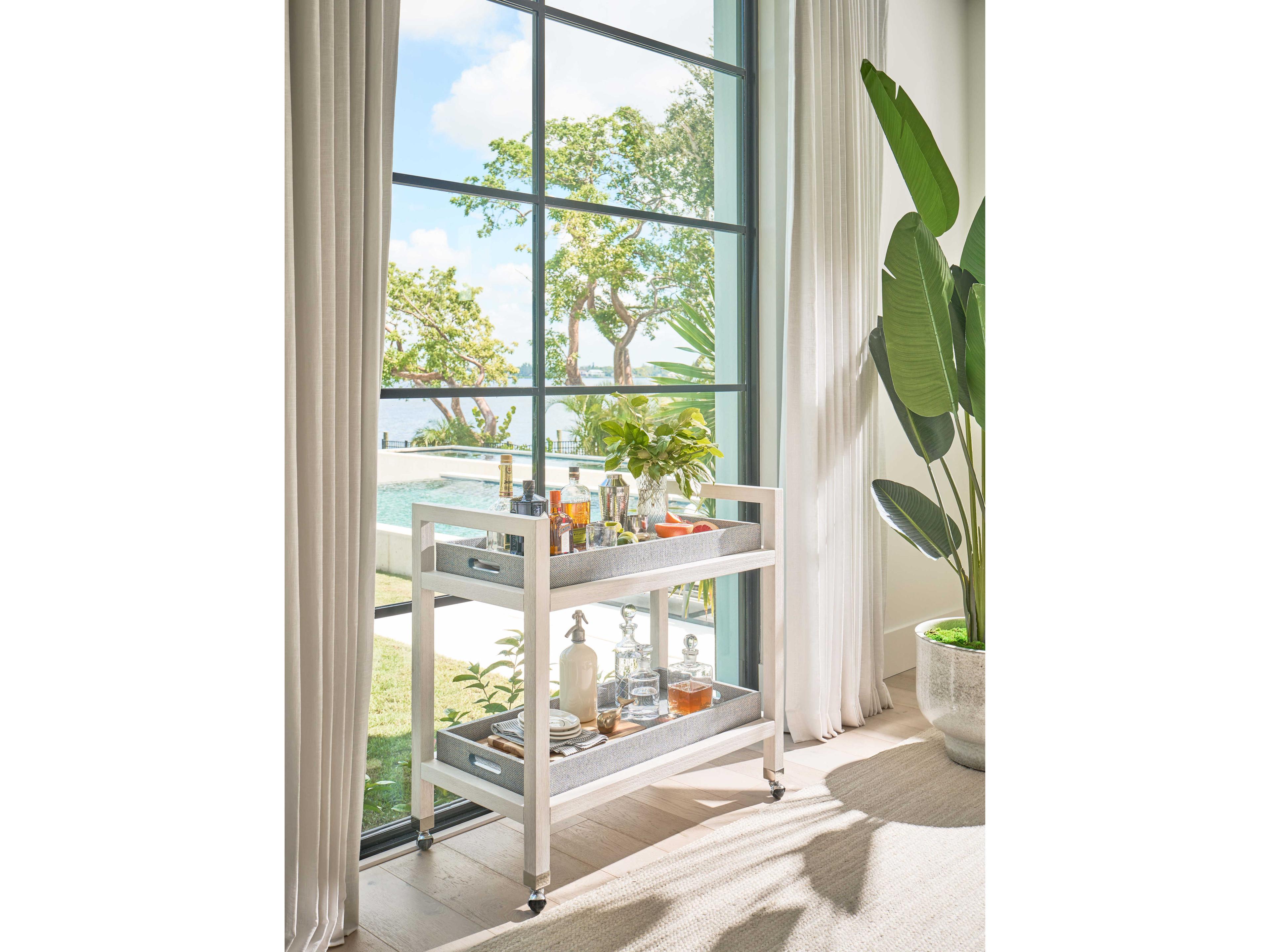 Coastal Living Home Weekender Wood White Sand Blue Seagrass Bar Cart