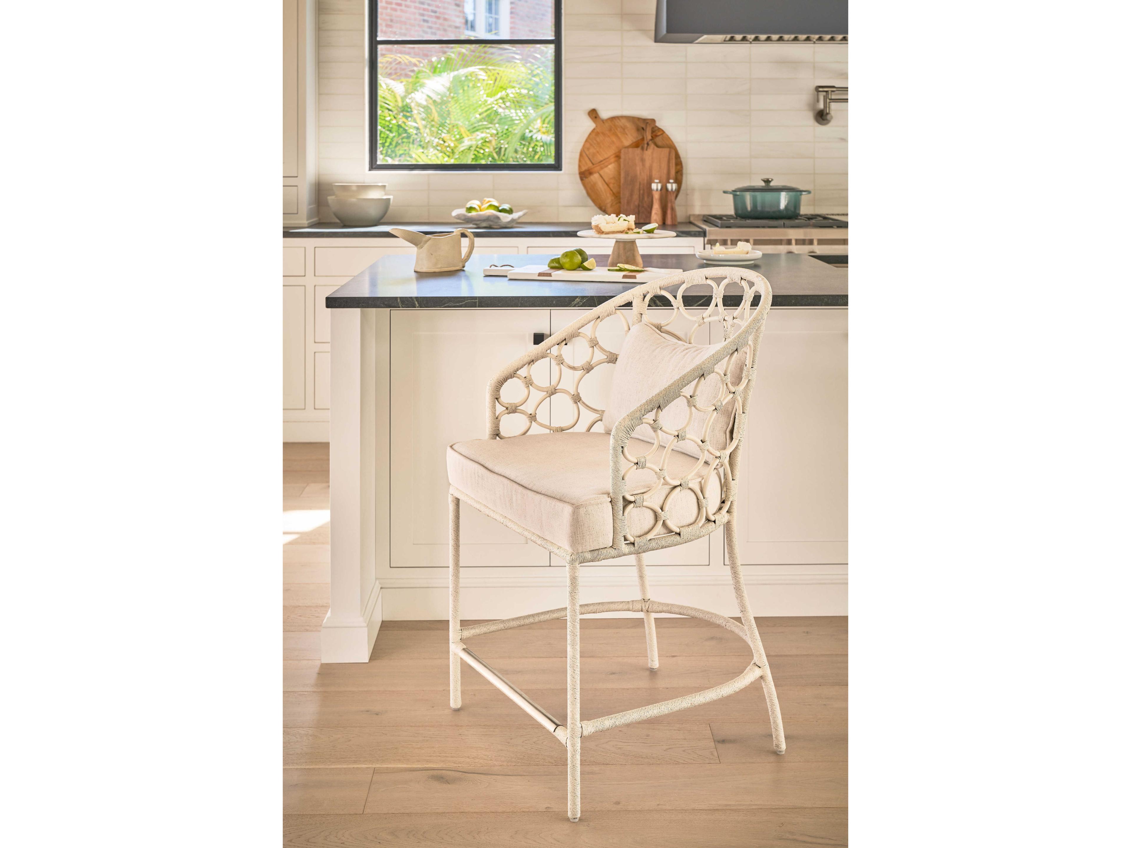 Coastal Living Home Weekender Sea Salt Upholstered Rattan Counter Stool