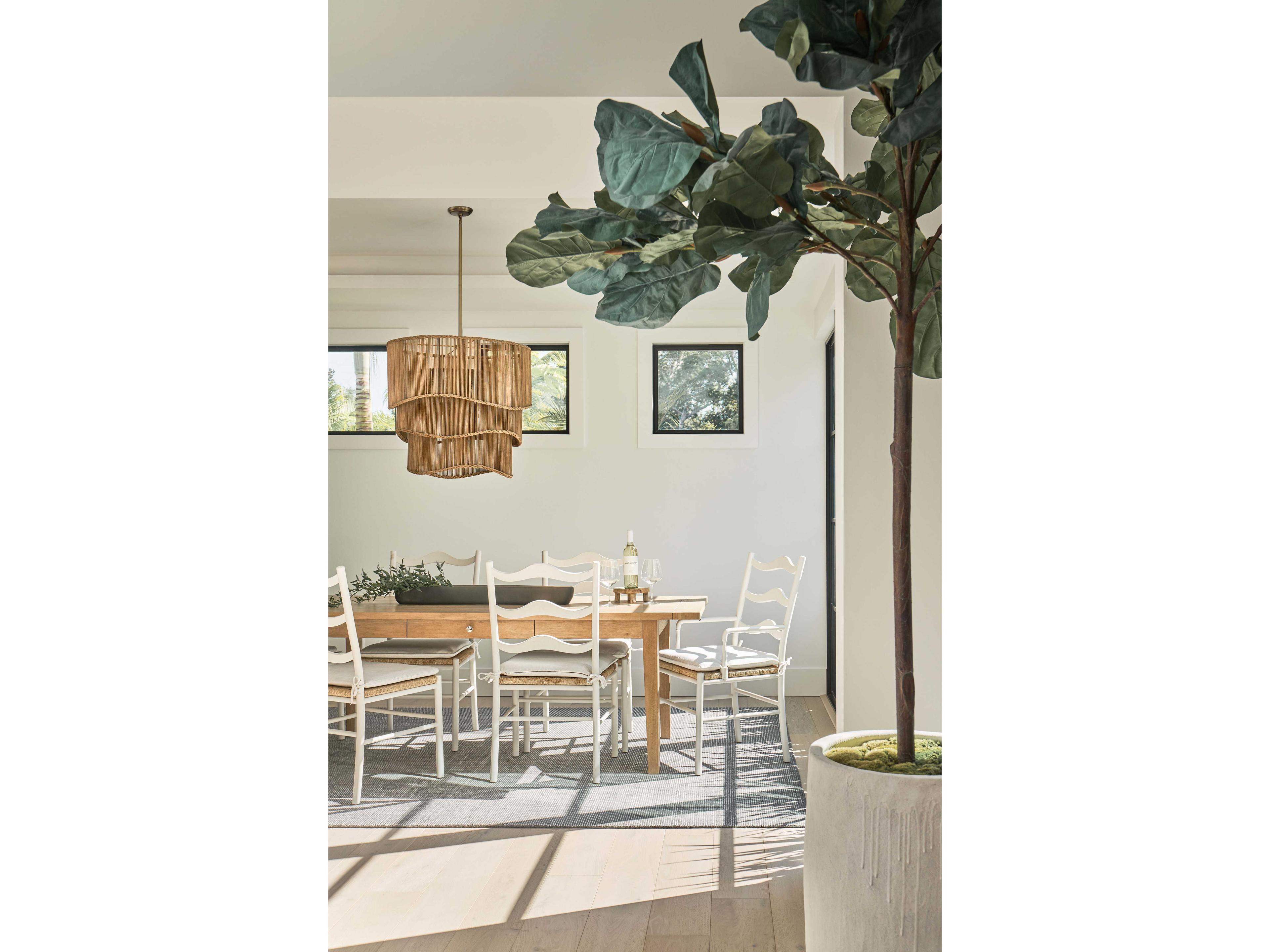 Coastal Living Home Weekender Rattan White Upholstered Side Dining Chair