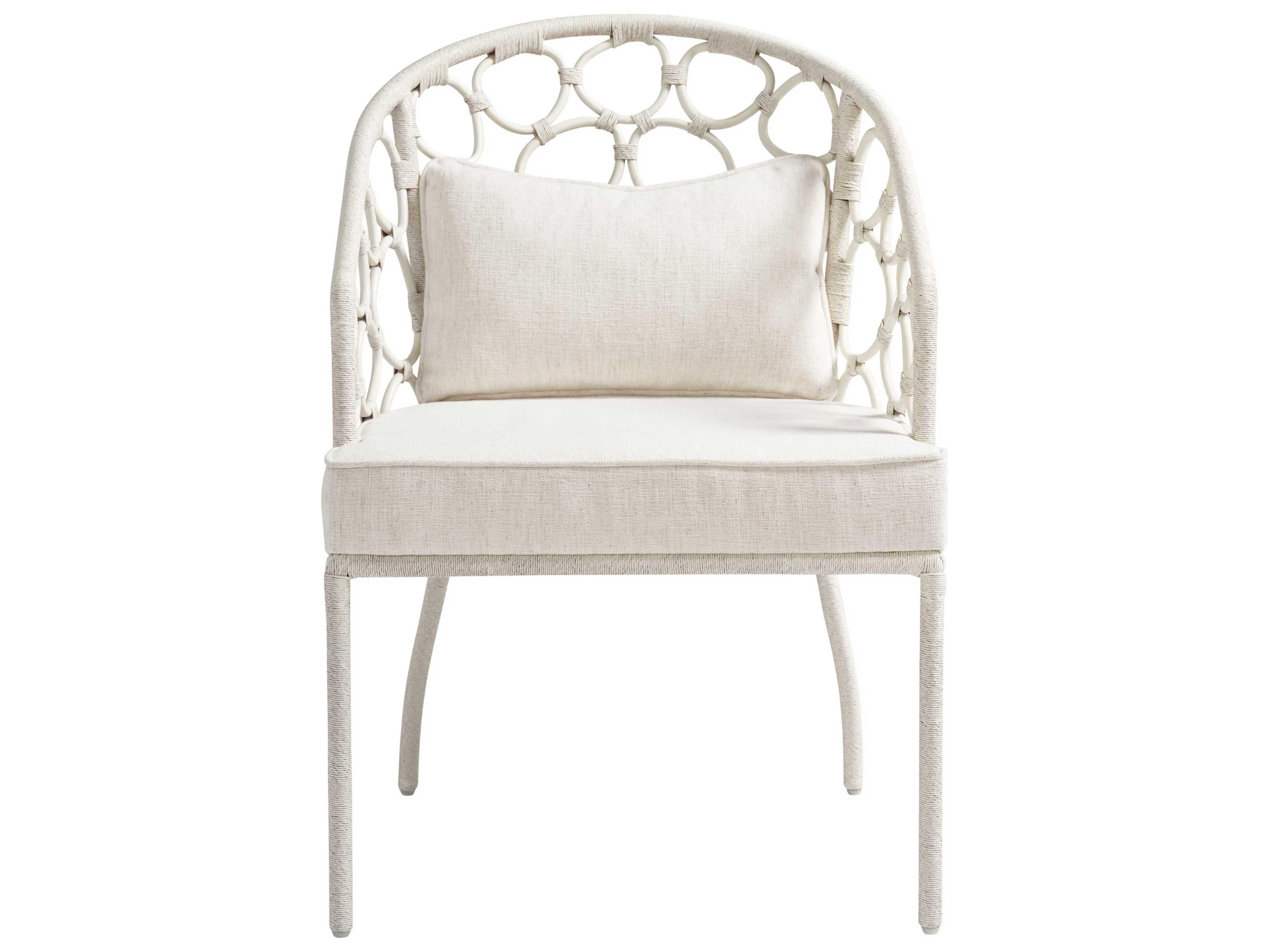 Coastal Living Home Weekender Rattan White Upholstered Arm Dining Chair
