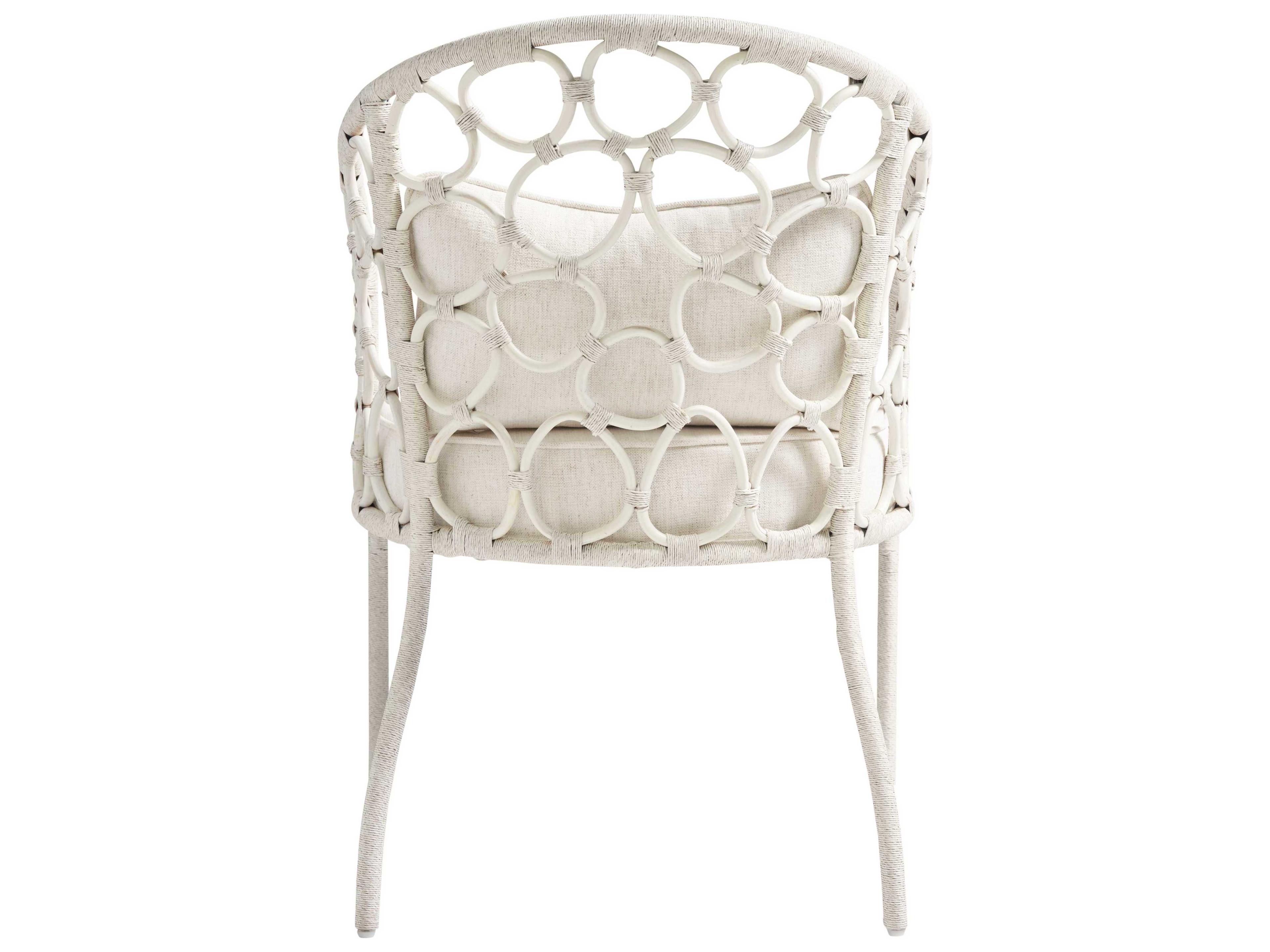 Coastal Living Home Weekender Rattan White Upholstered Arm Dining Chair
