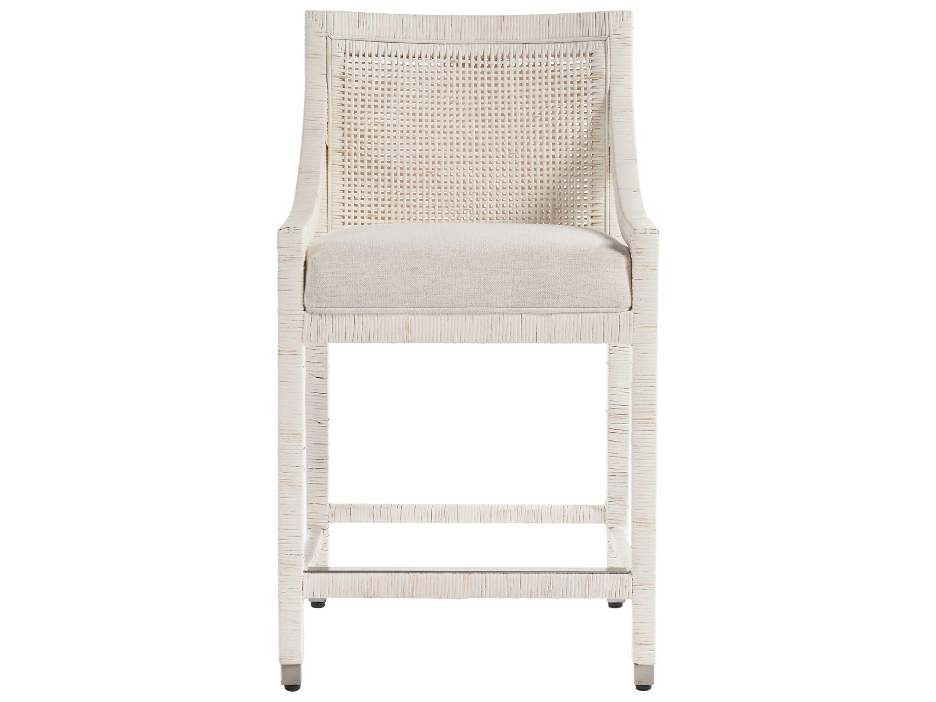 Coastal Living Home Weekender White Rattan Upholstered Counter Stool