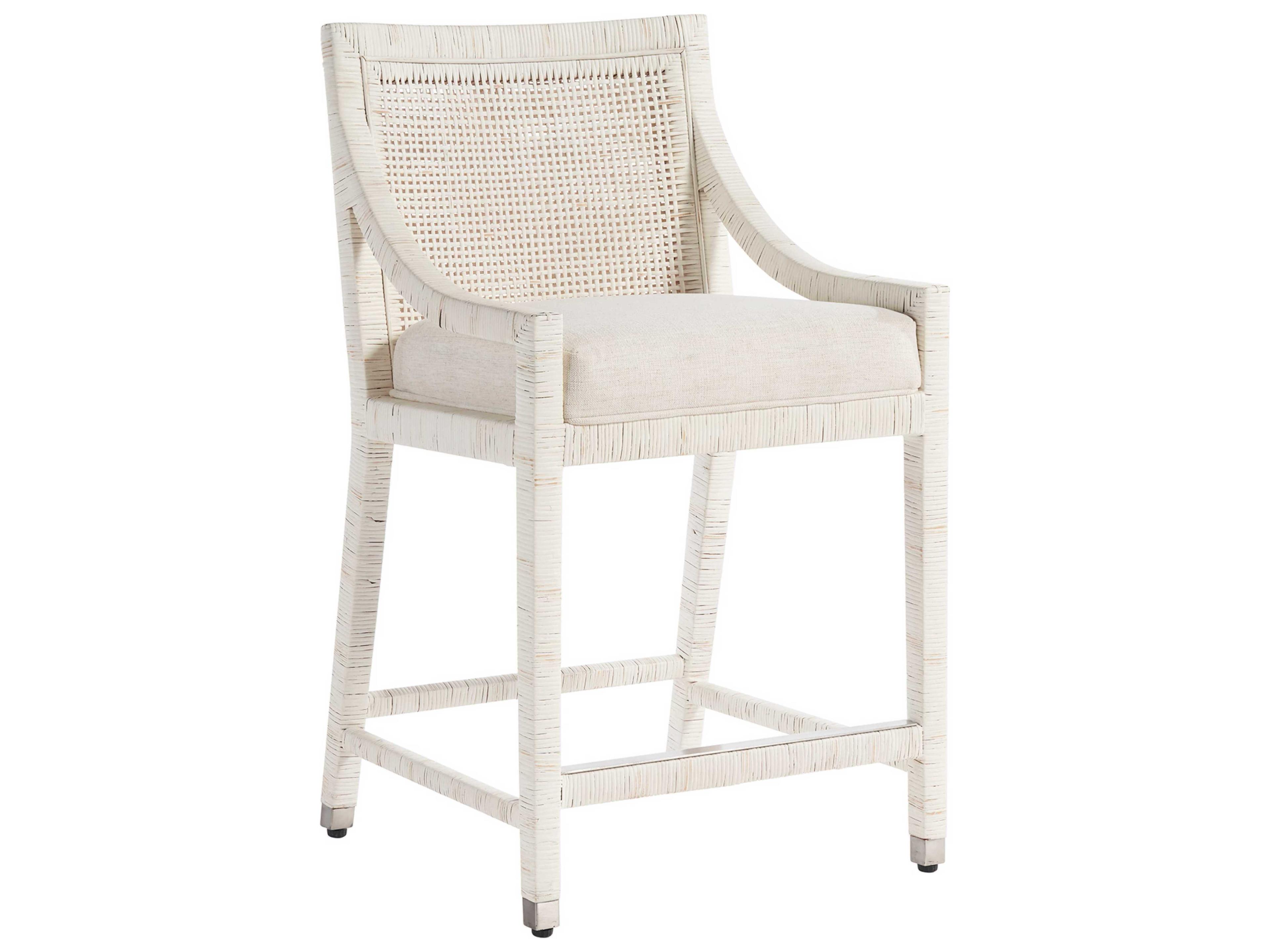 Coastal Living Home Weekender White Rattan Upholstered Counter Stool