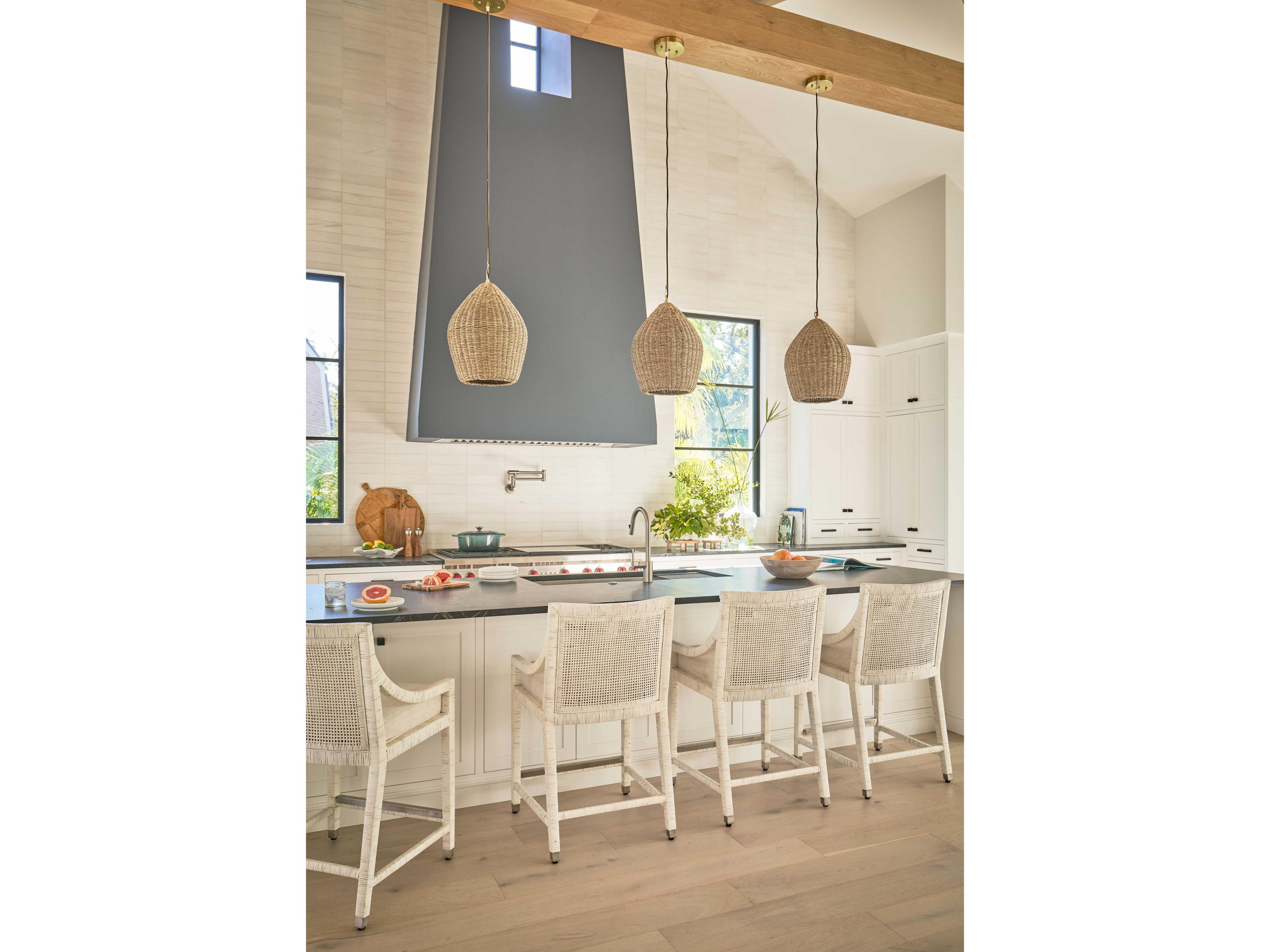 Coastal Living Home Weekender White Rattan Upholstered Counter Stool