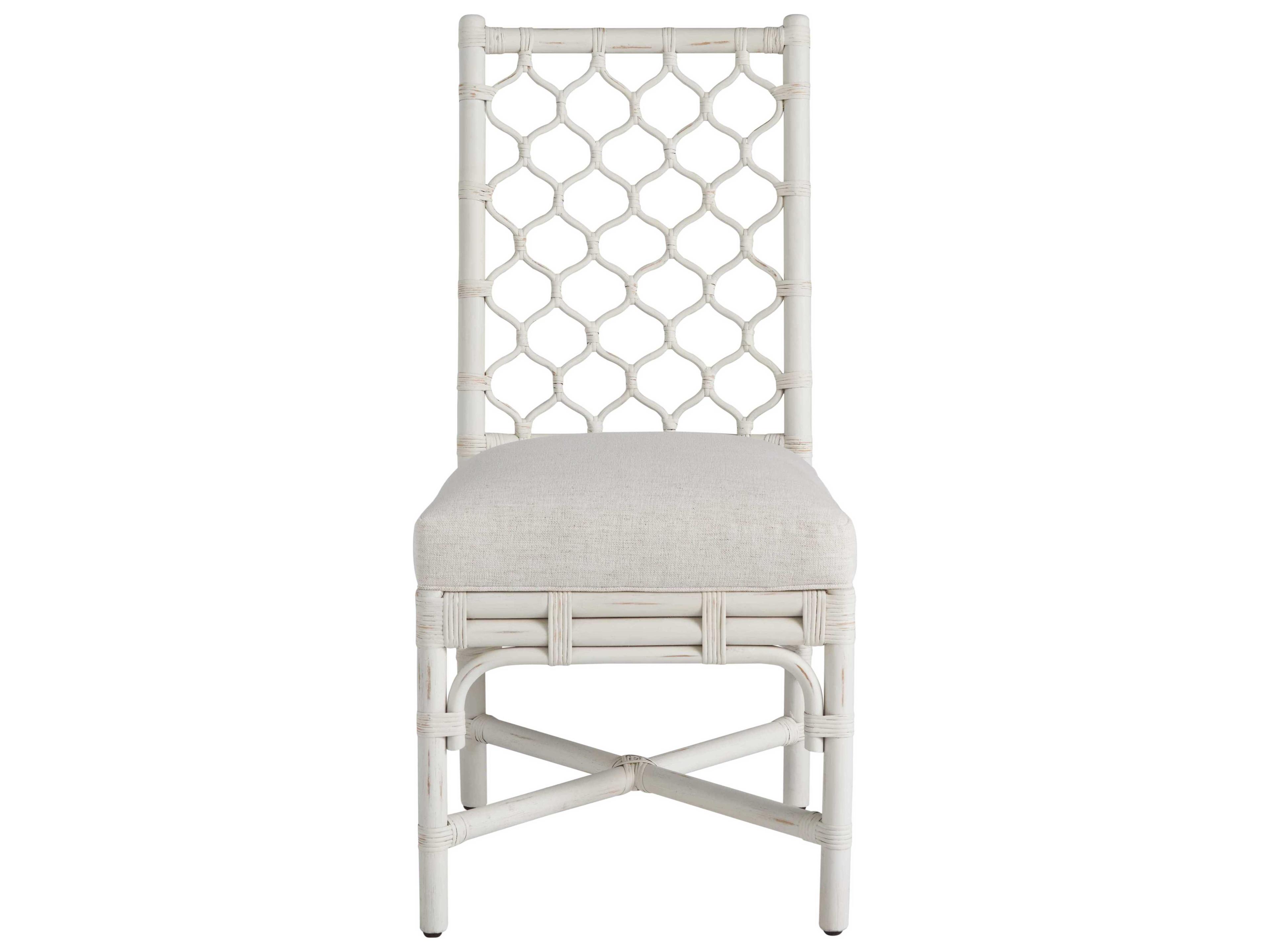 Coastal Living Home Weekender Rattan White Upholstered Side Dining Chair