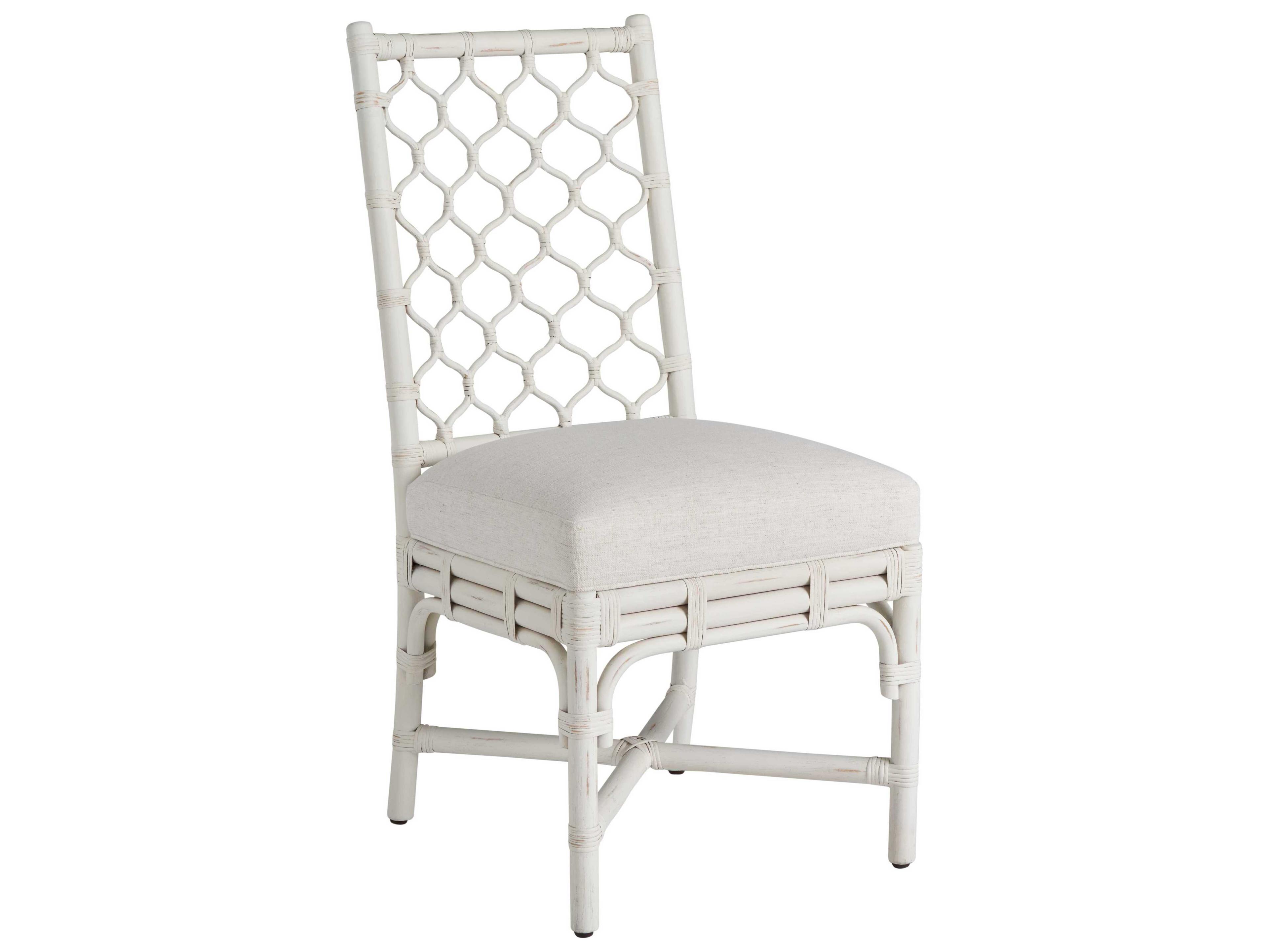 Coastal Living Home Weekender Rattan White Upholstered Side Dining Chair