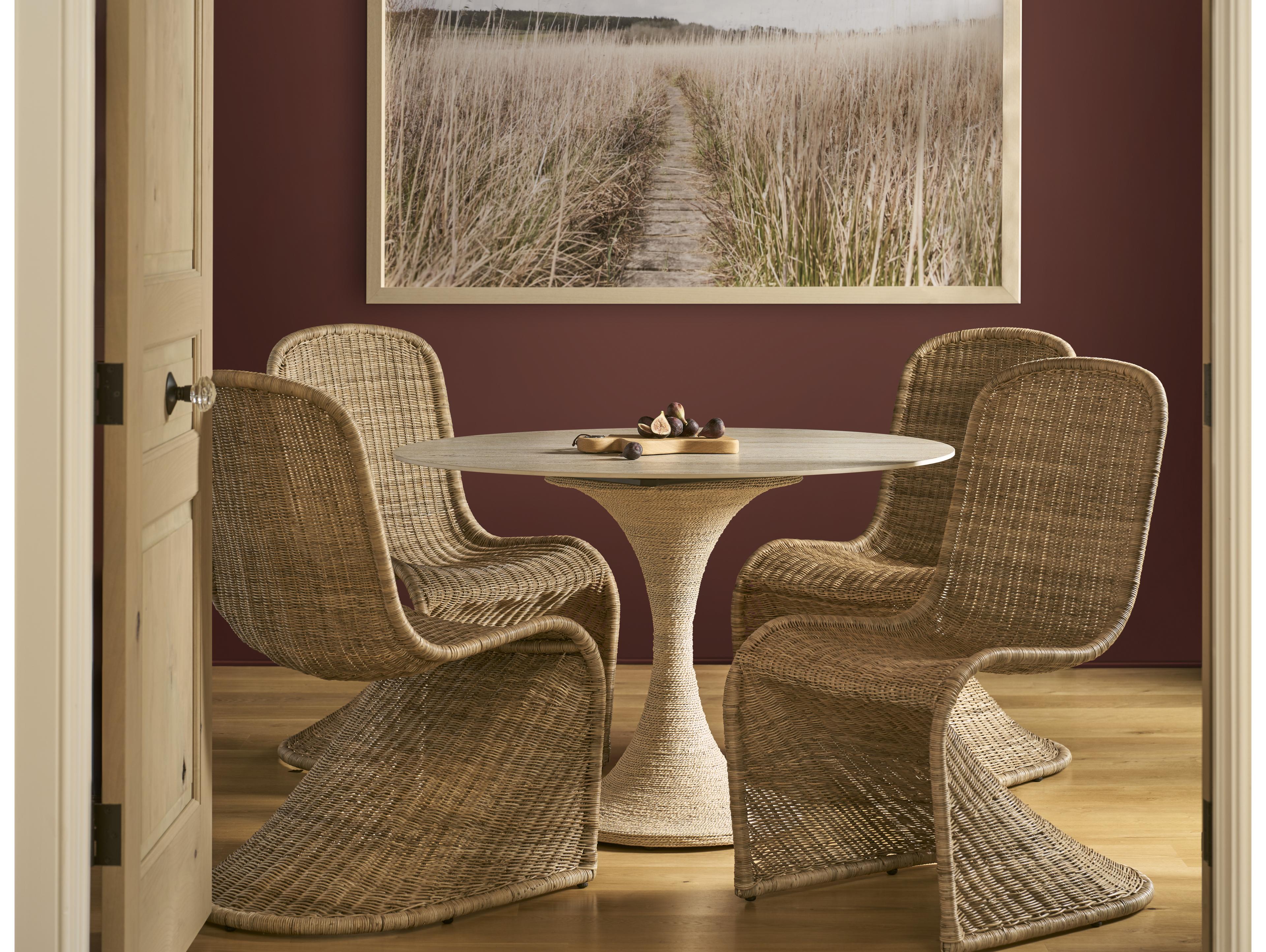 Coastal Living Home Oasis Round Stone Natual And Travertine Dining Table