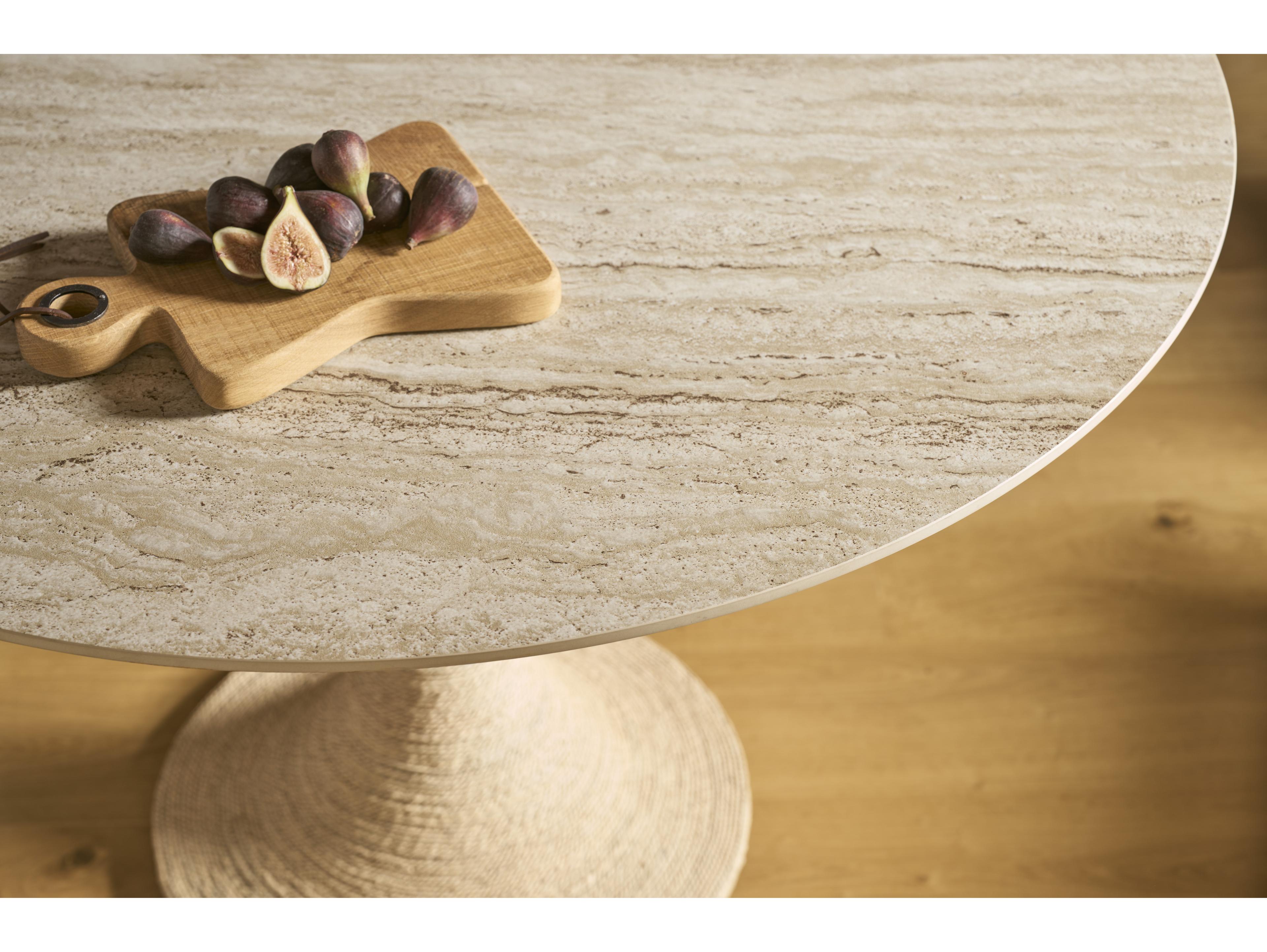 Coastal Living Home Oasis Round Stone Natual And Travertine Dining Table