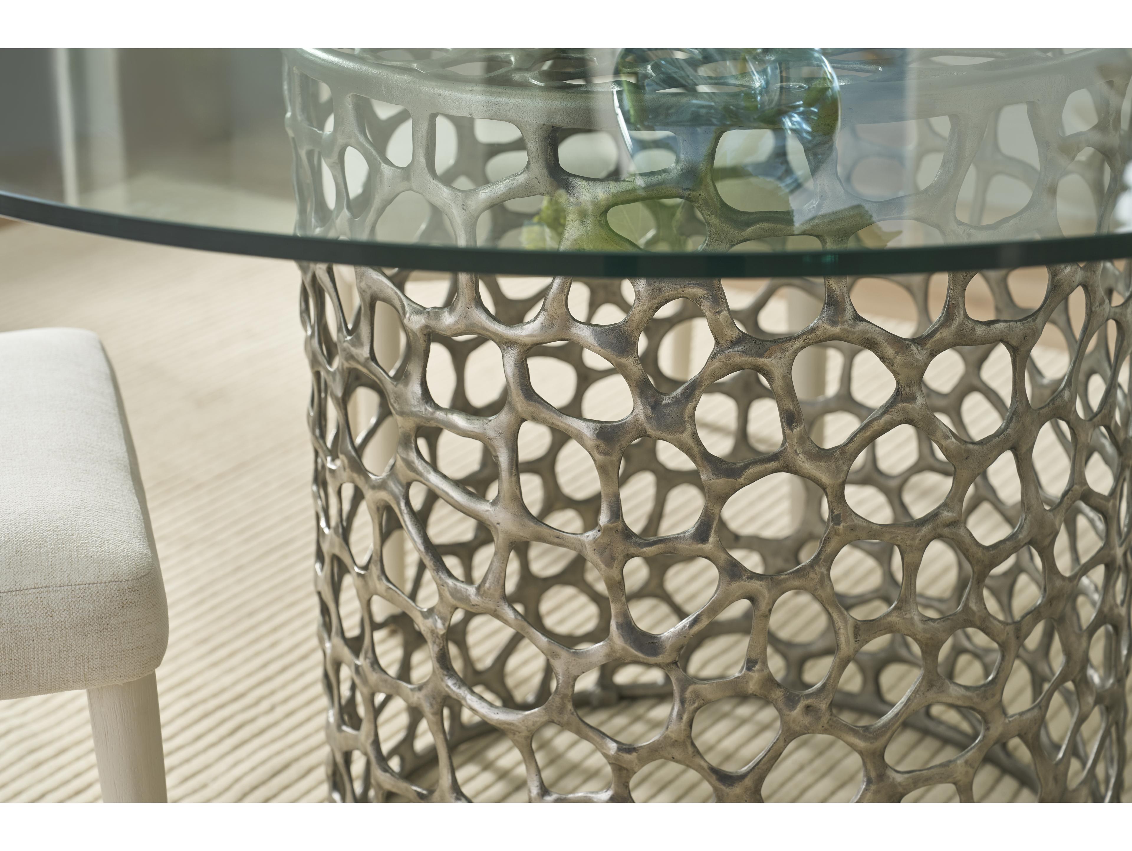 Coastal Living Home Oasis Round Glass Antique Nickel Dining Table