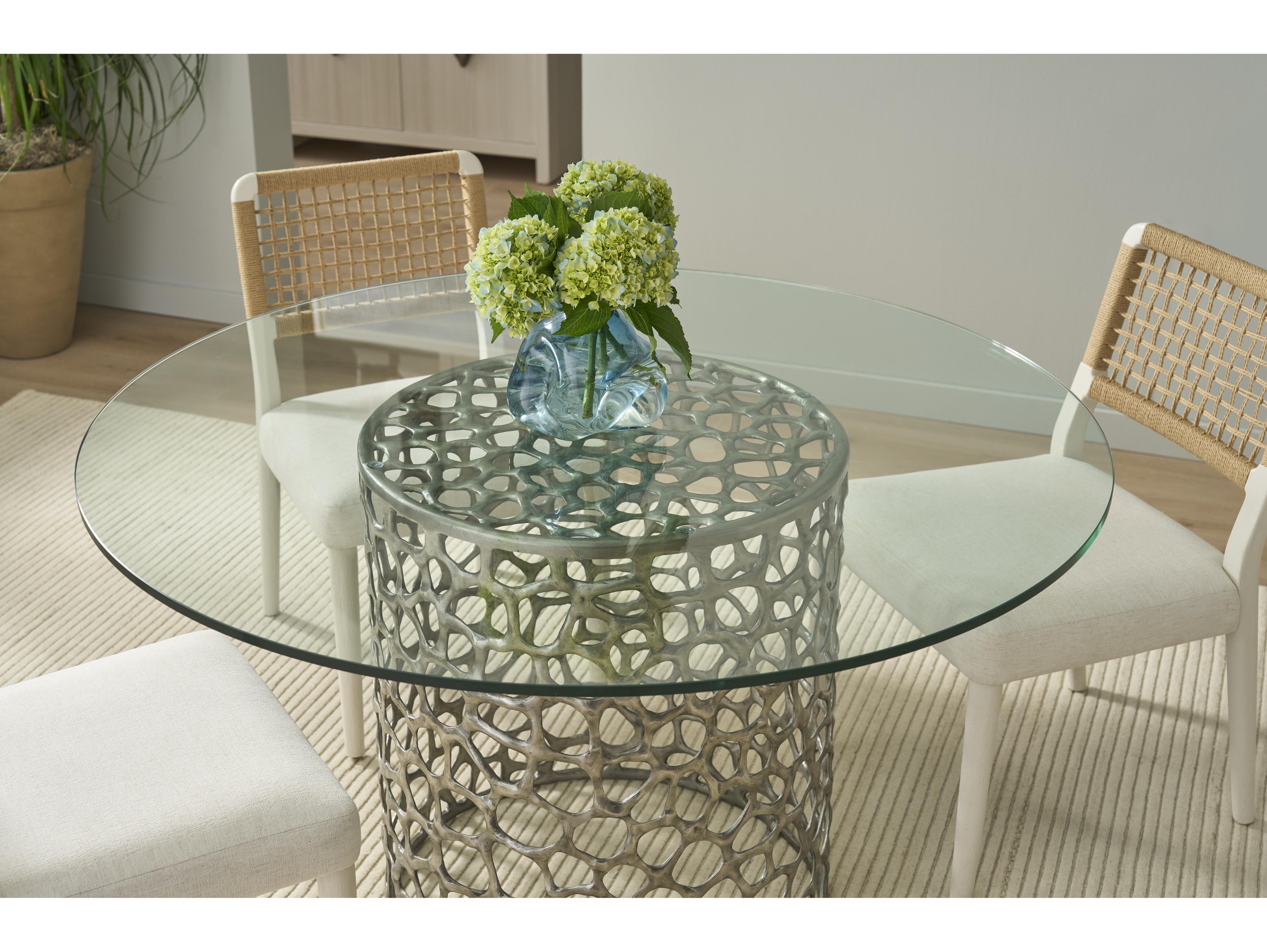 Coastal Living Home Oasis Round Glass Antique Nickel Dining Table