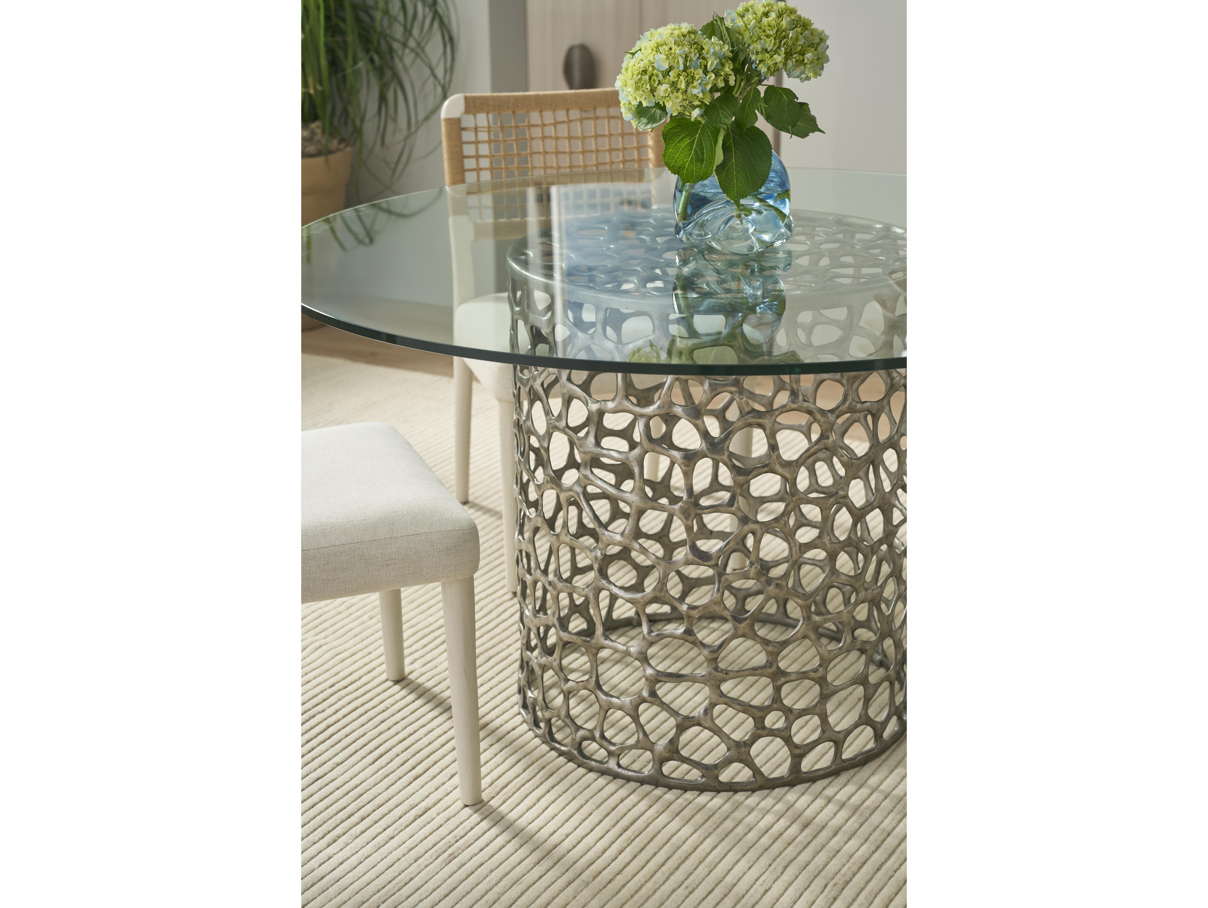 Coastal Living Home Oasis Round Glass Antique Nickel Dining Table