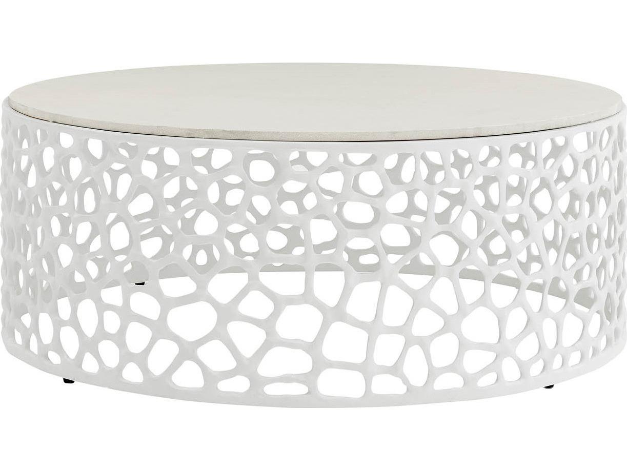 Coastal Living Home Oasis Round Stone White Coffee Table